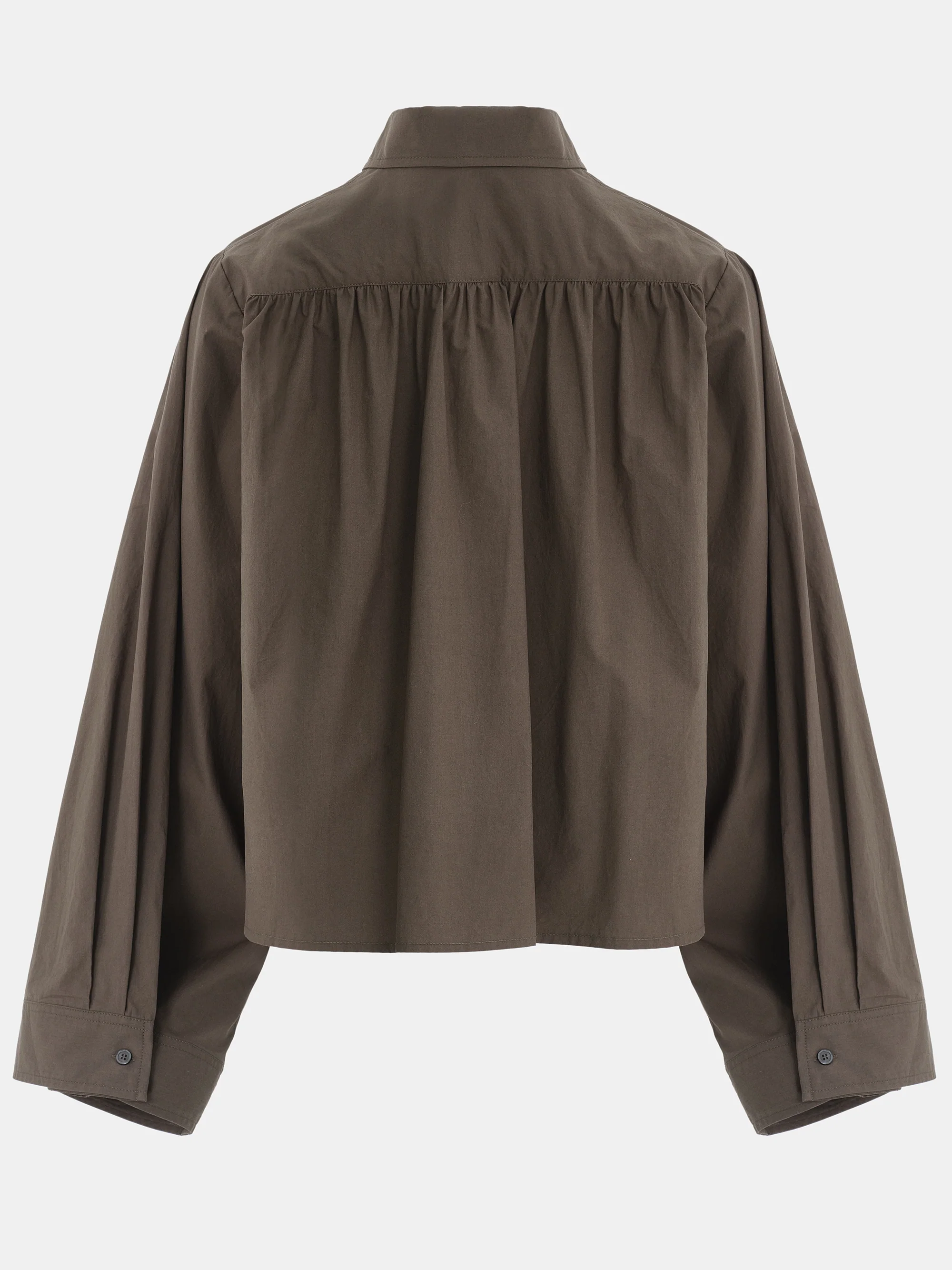 Cropped Layered Poplin Shirt, Brown - Image 3