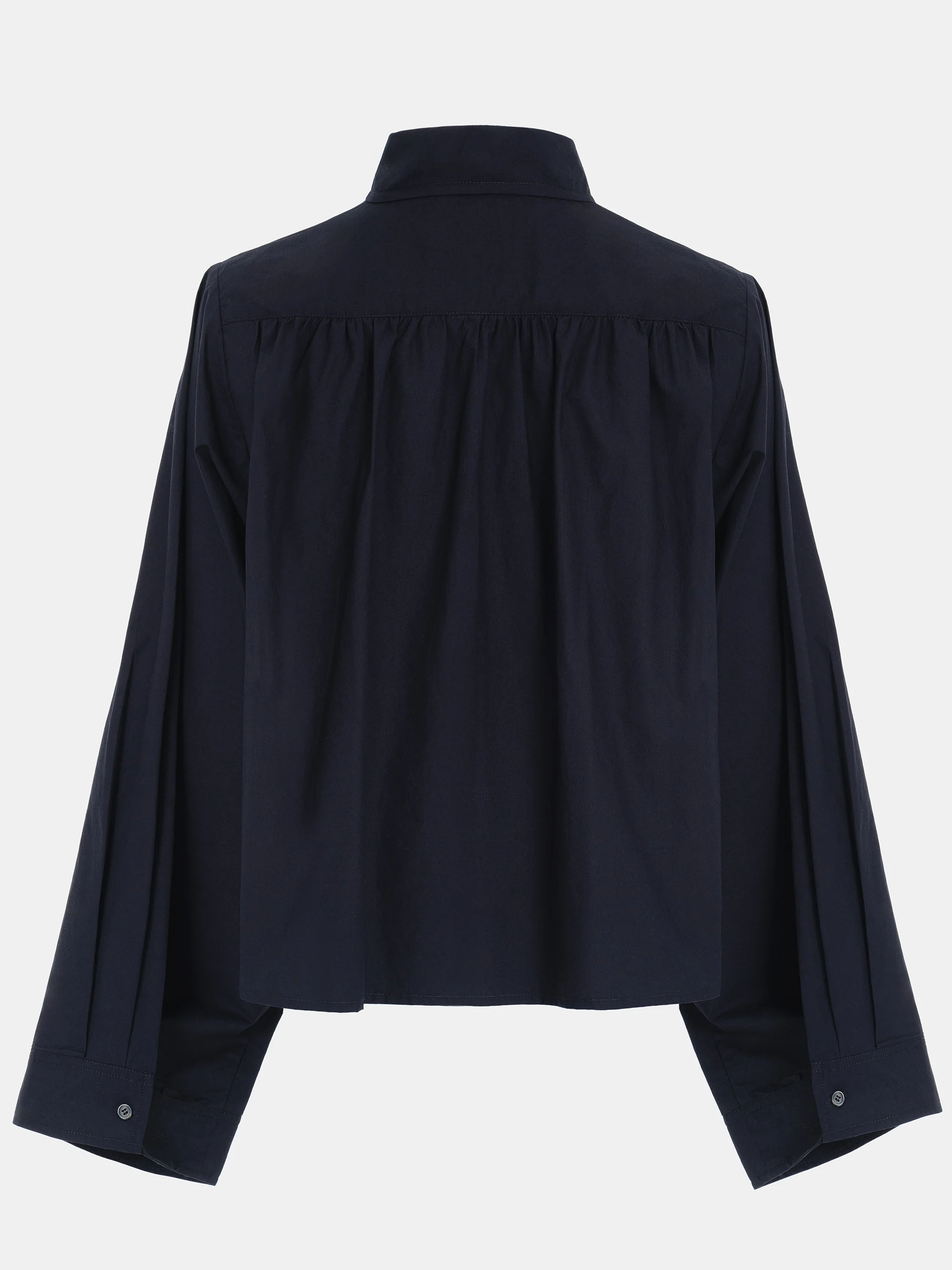 Cropped Layered Poplin Shirt, Navy - Image 3
