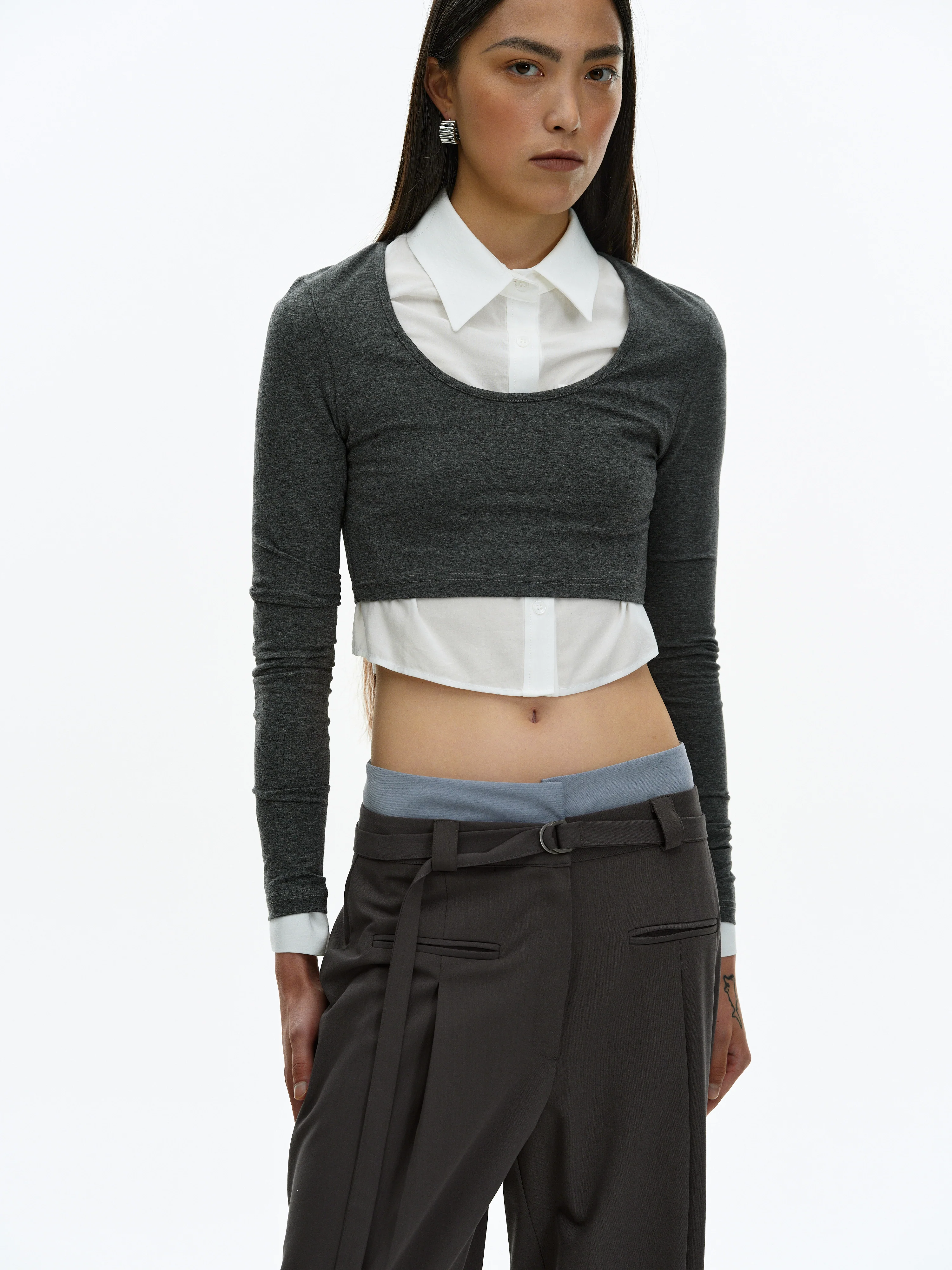 Cropped Modal Tee, Charcoal - Image 2