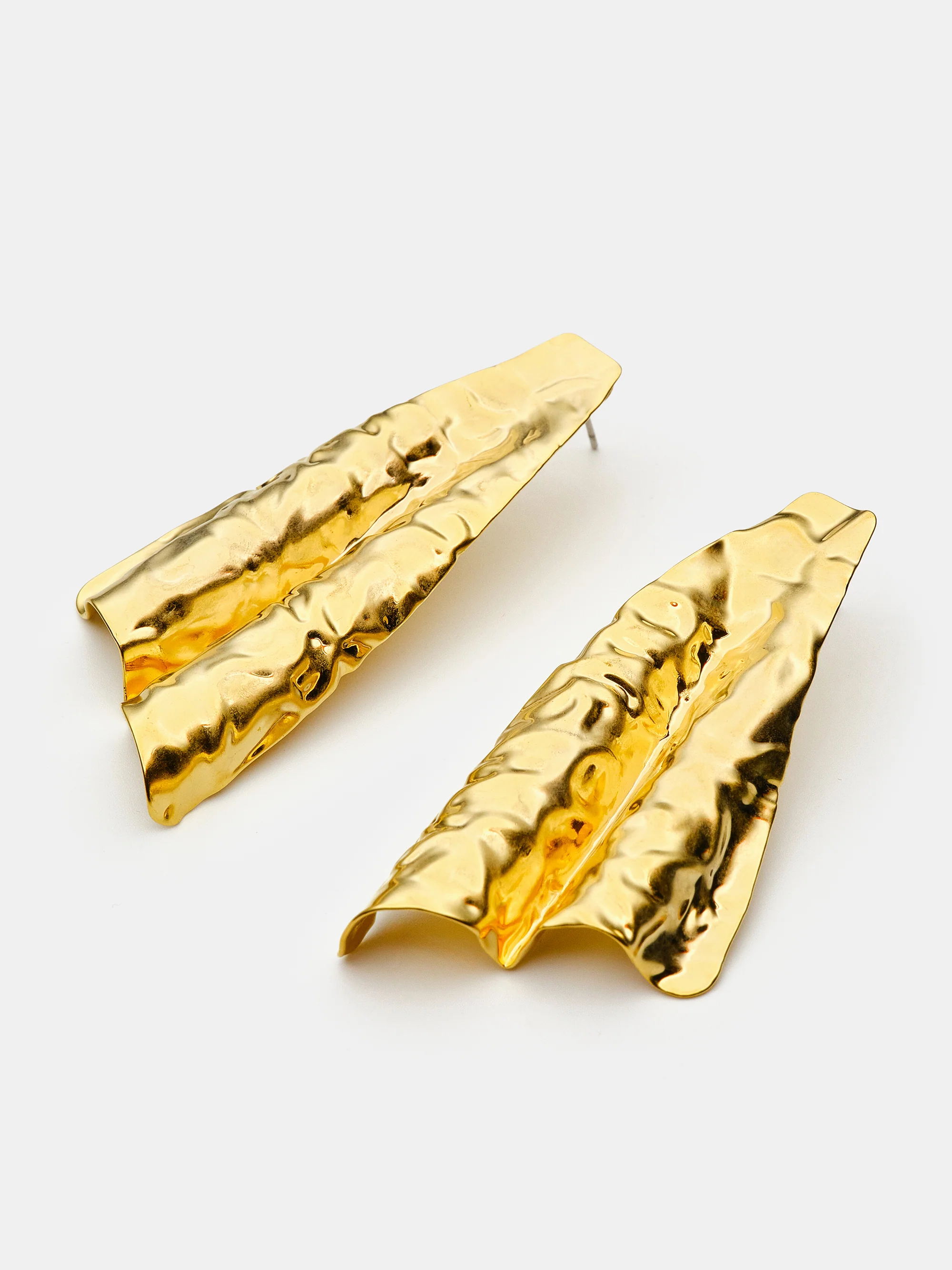 Crumpled Fan Earrings, Gold
