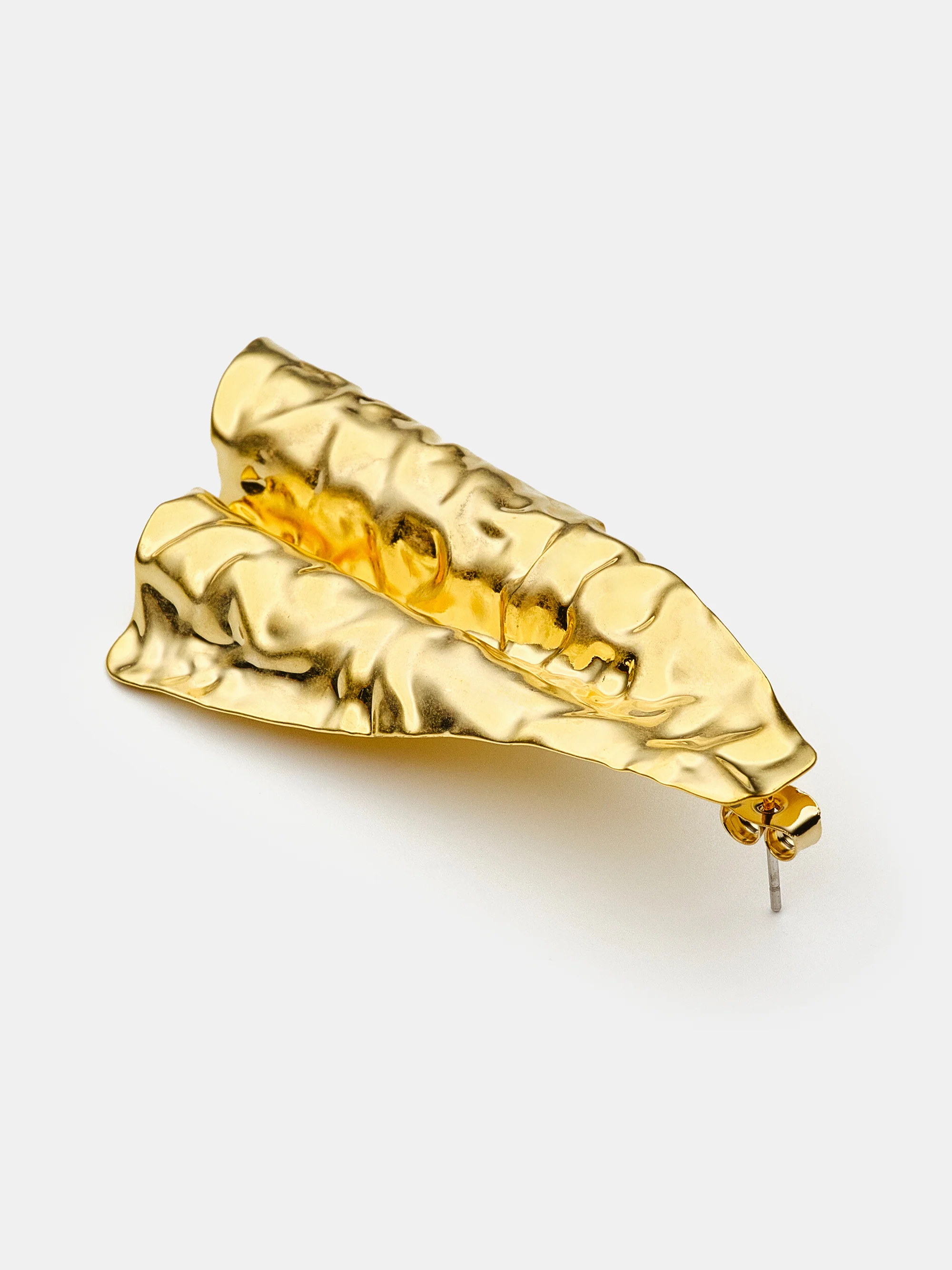 Crumpled Fan Earrings, Gold - Image 2