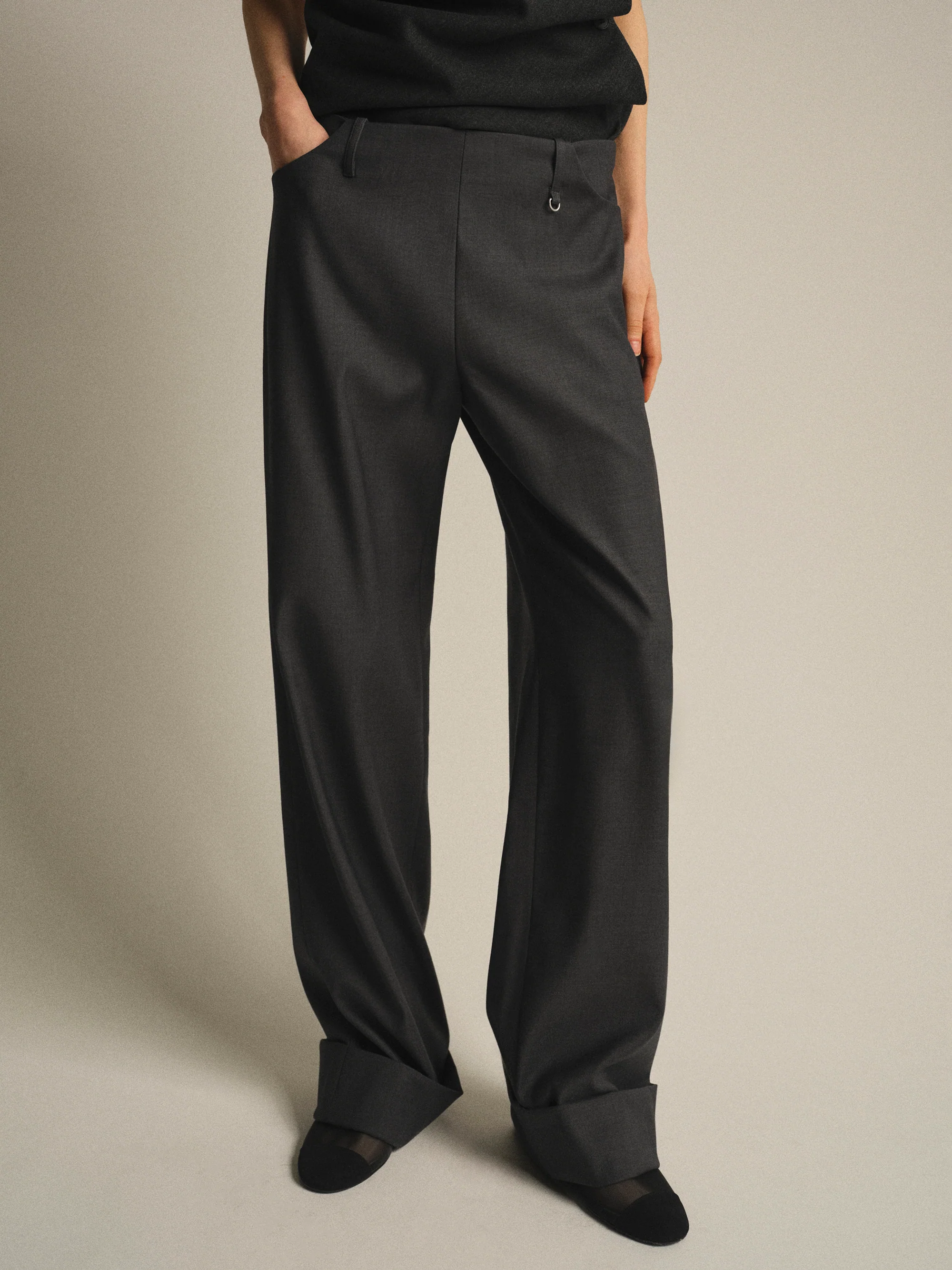 Cuffed Tailored Trousers, Charcoal