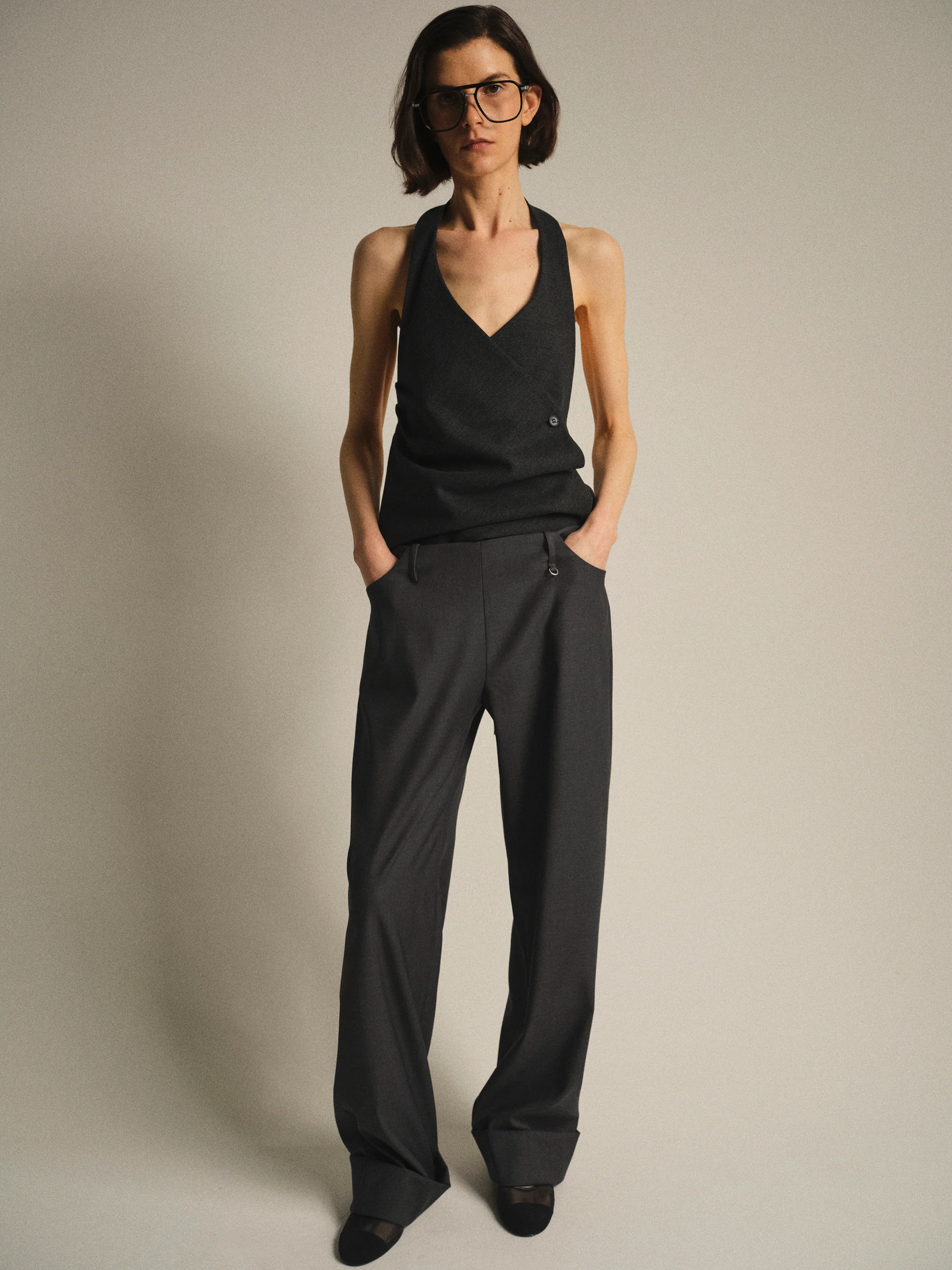 Cuffed Tailored Trousers, Charcoal - Image 2