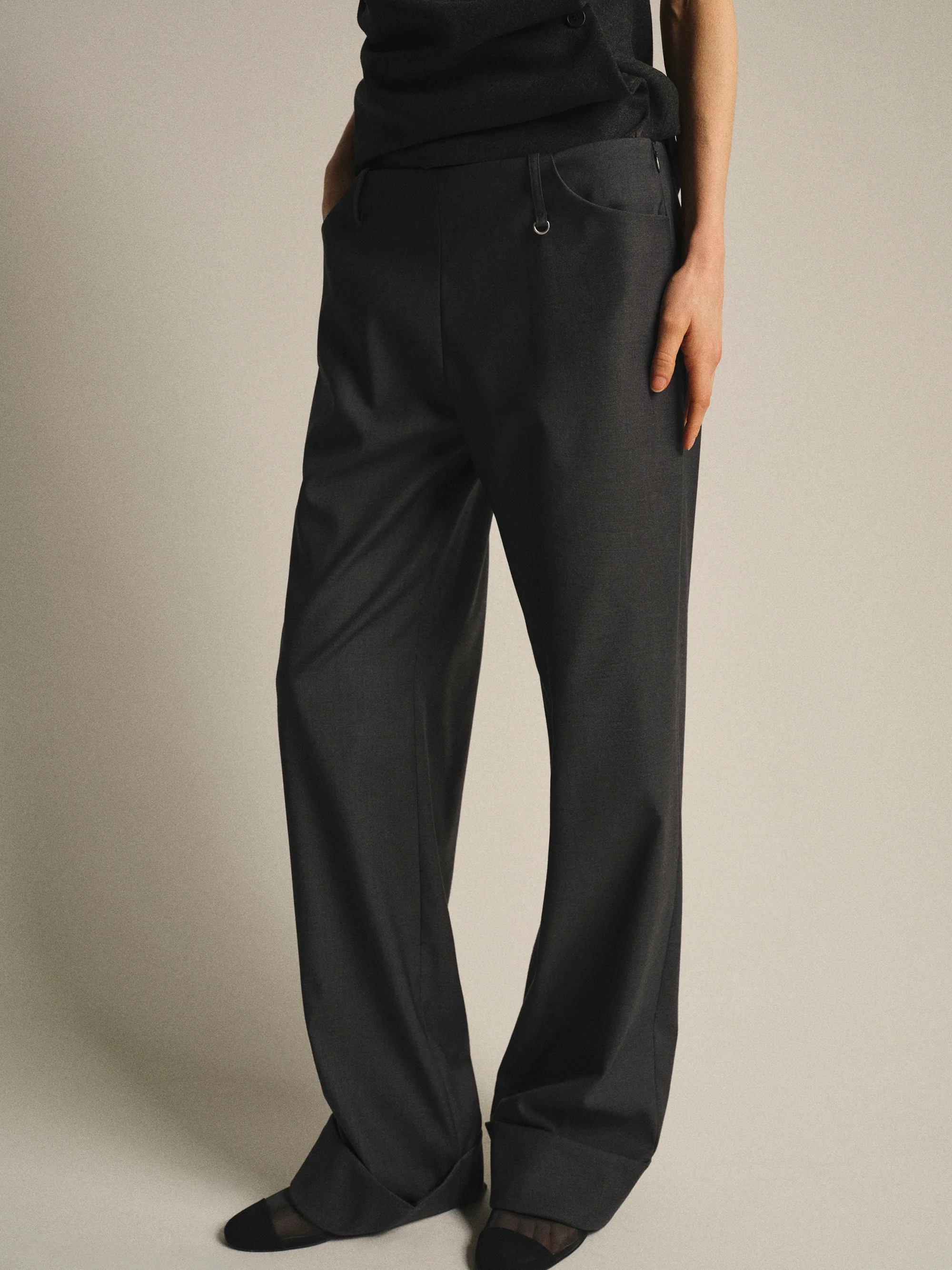 Cuffed Tailored Trousers, Charcoal - Image 3