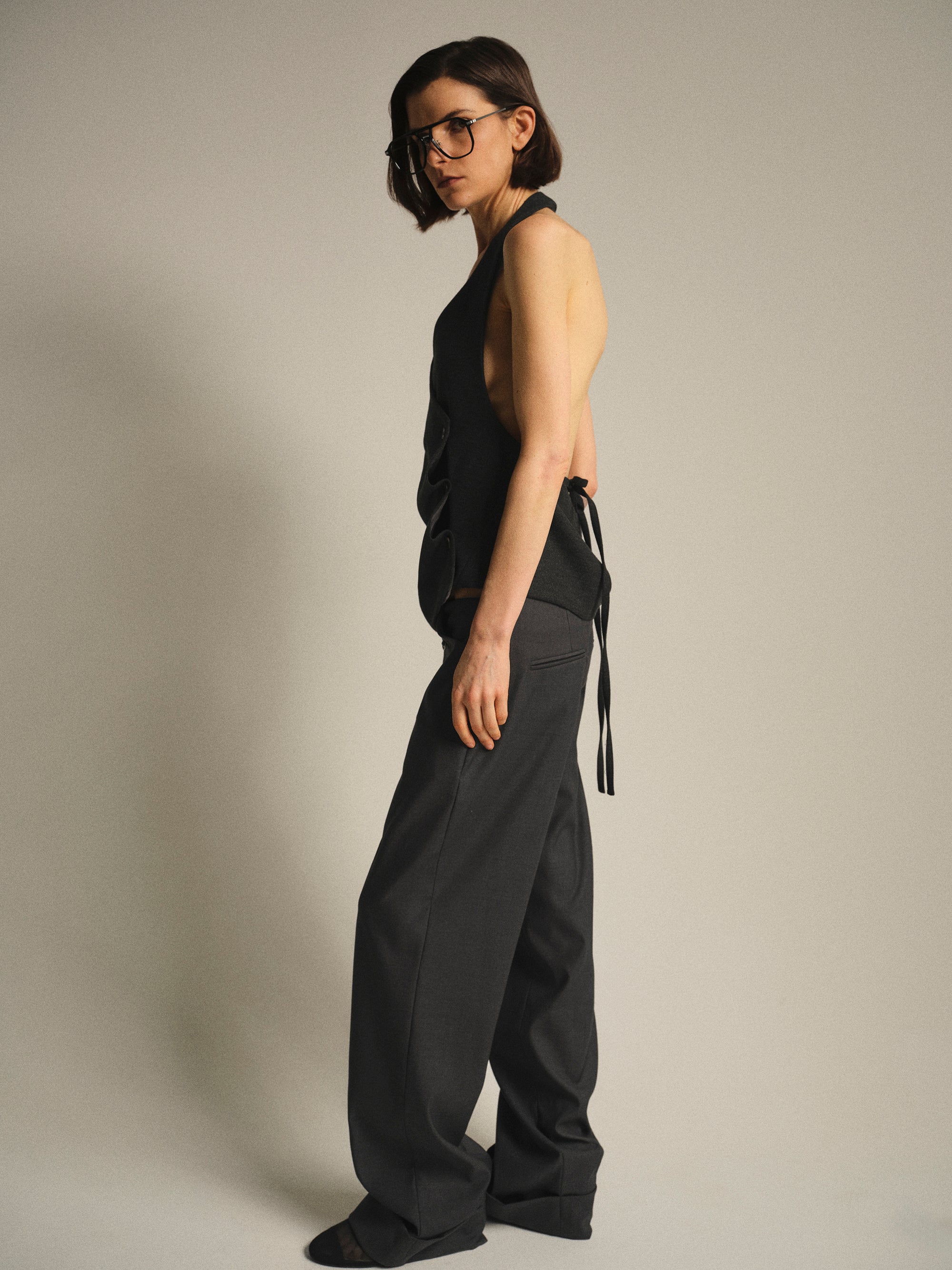 Cuffed Tailored Trousers, Charcoal - Image 4