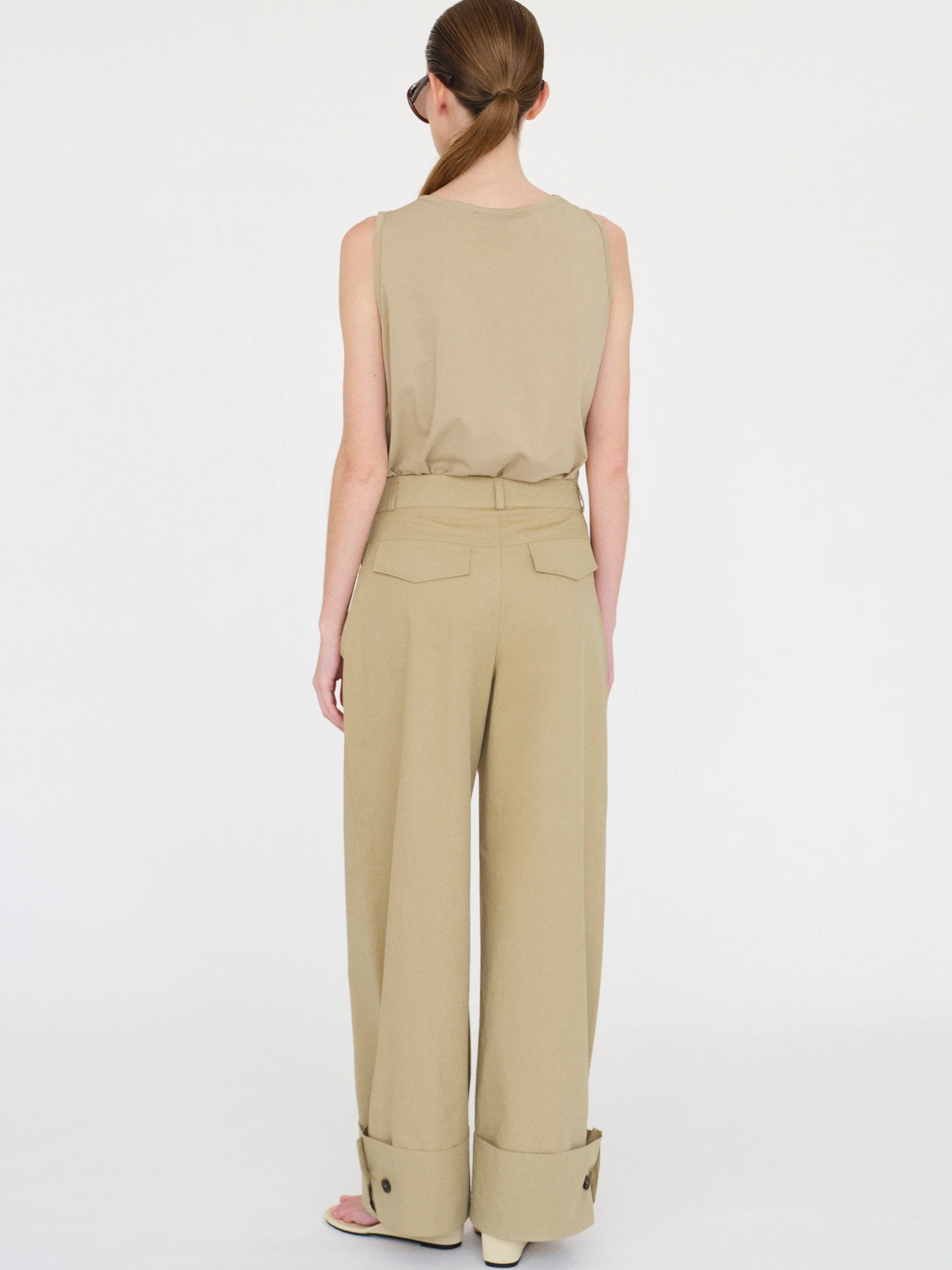 Cuffed Wide-Leg Trousers, Beige - Image 10