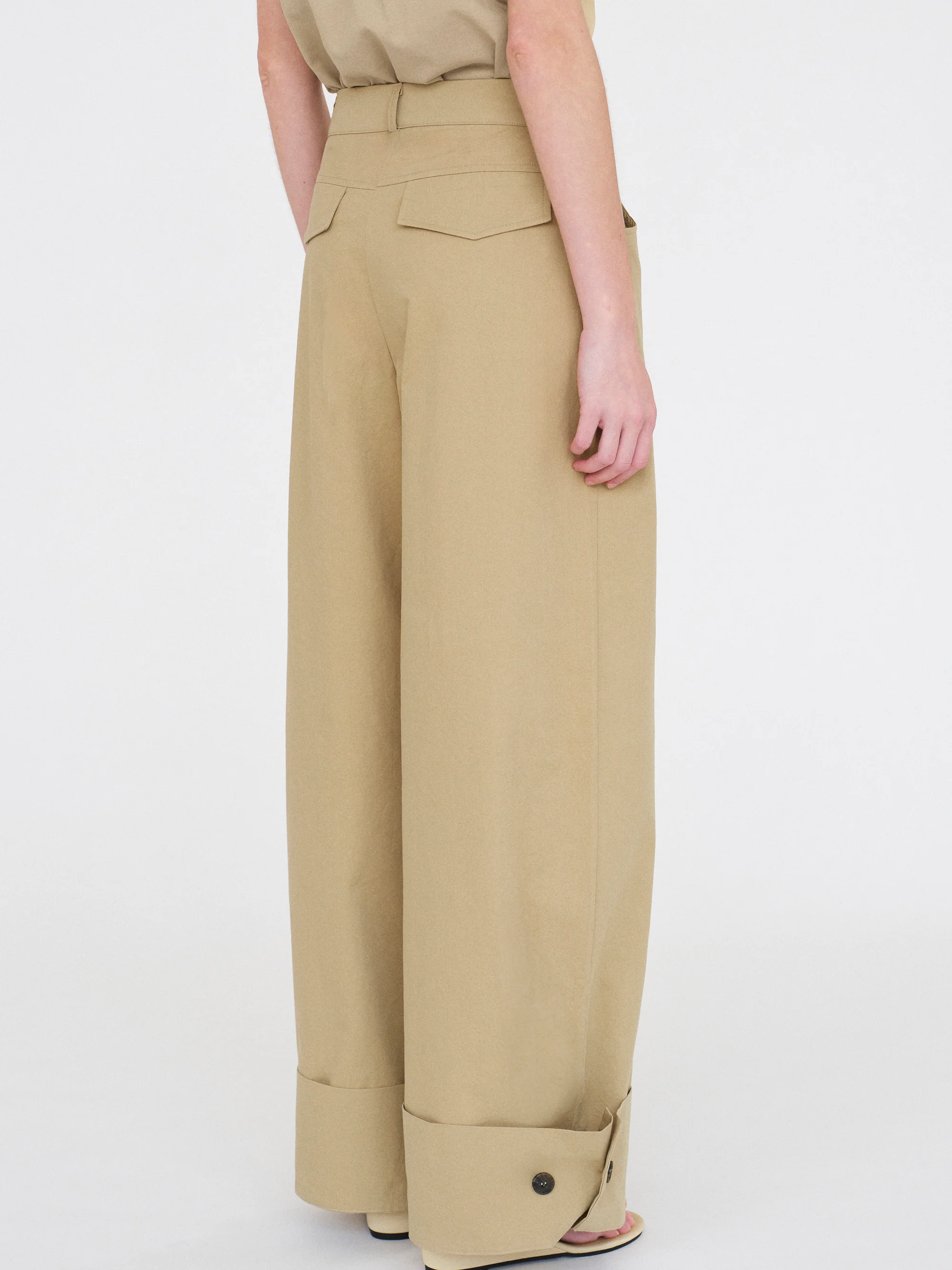 Cuffed Wide-Leg Trousers, Beige - Image 9