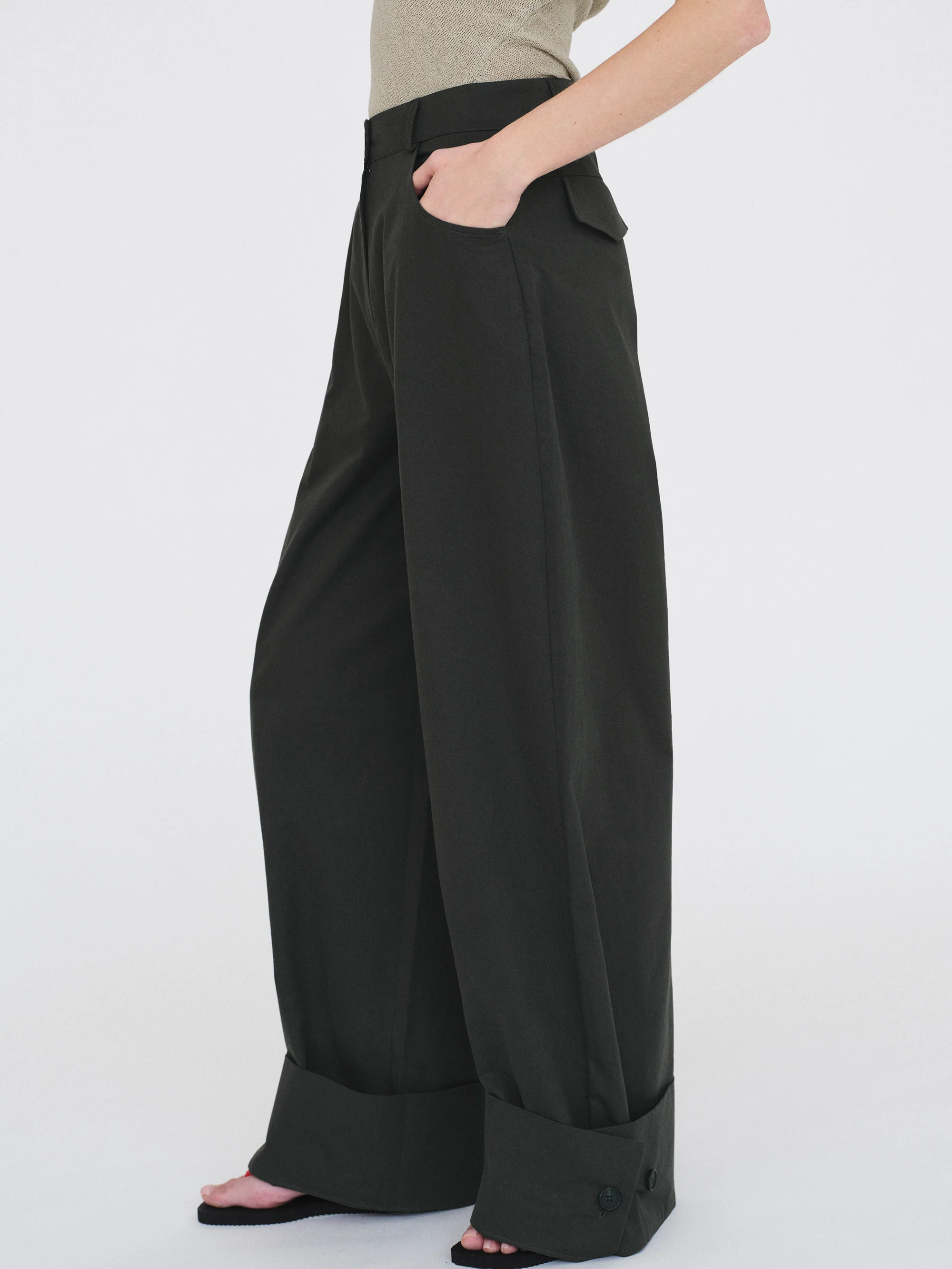 Cuffed Wide-Leg Trousers, Sacramento - Image 2