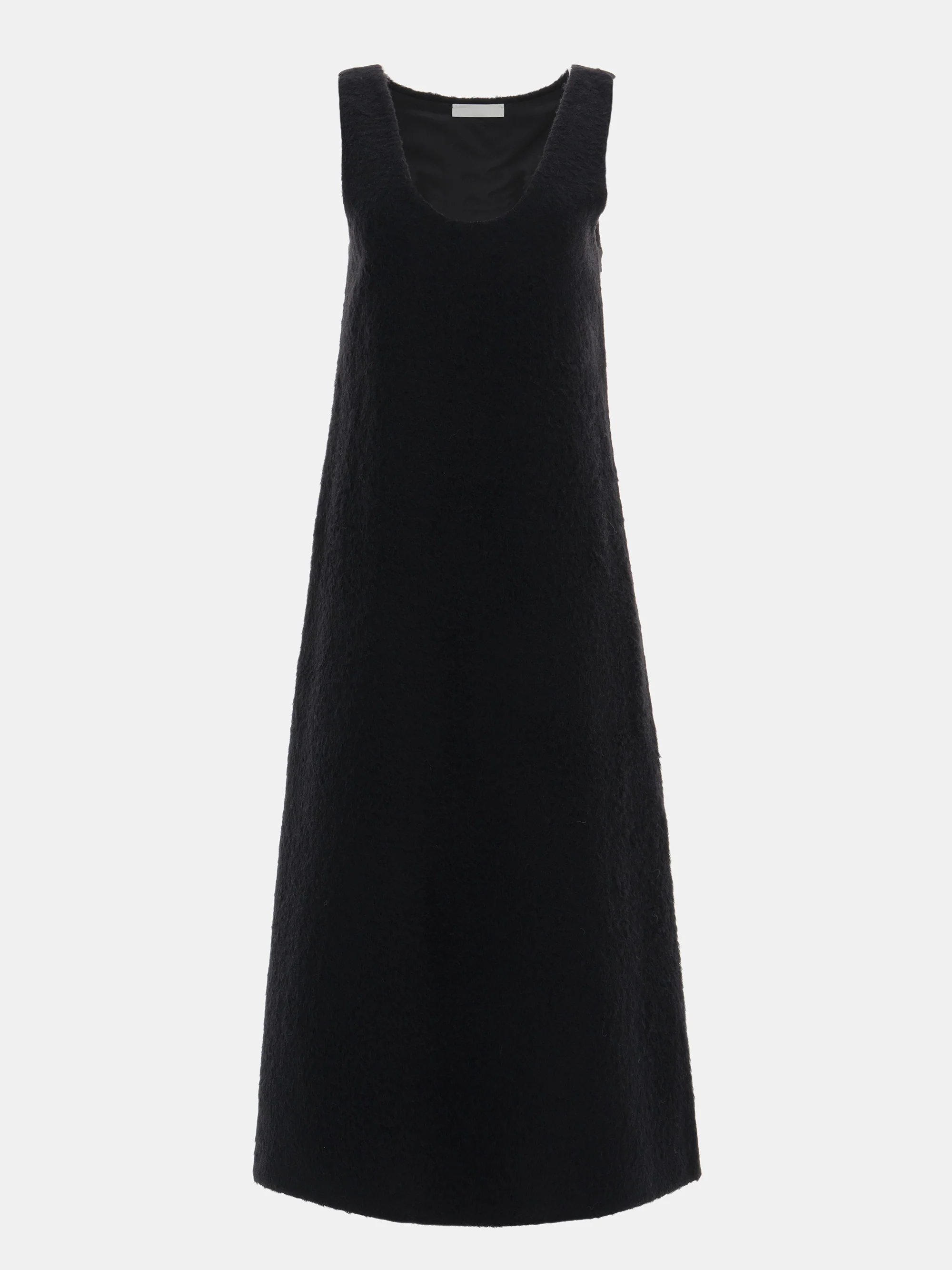 Curved Neck Knit Dress, Black