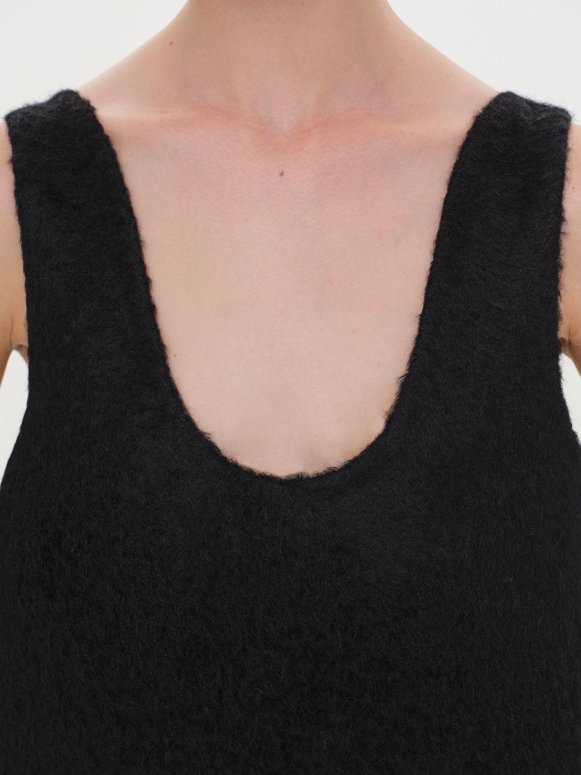 Curved Neck Knit Dress, Black - Image 5