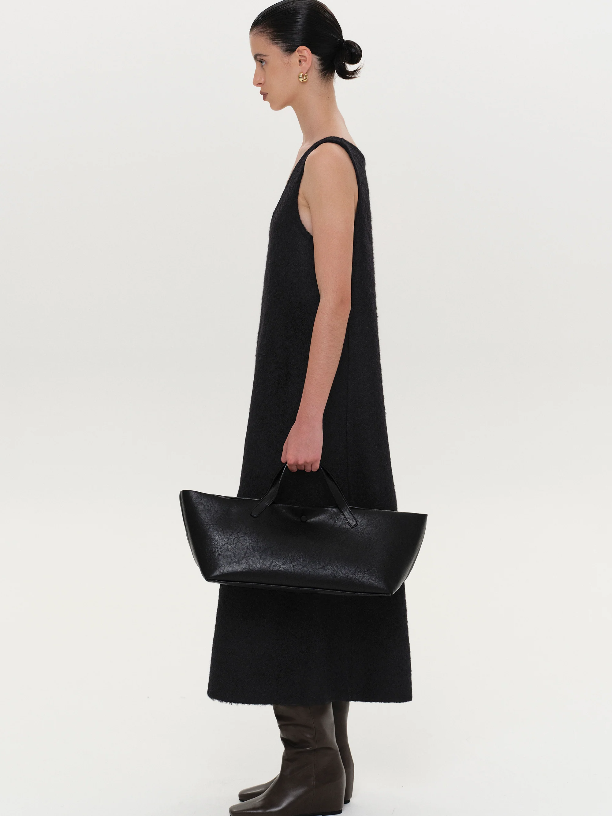 Curved Neck Knit Dress, Black - Image 6