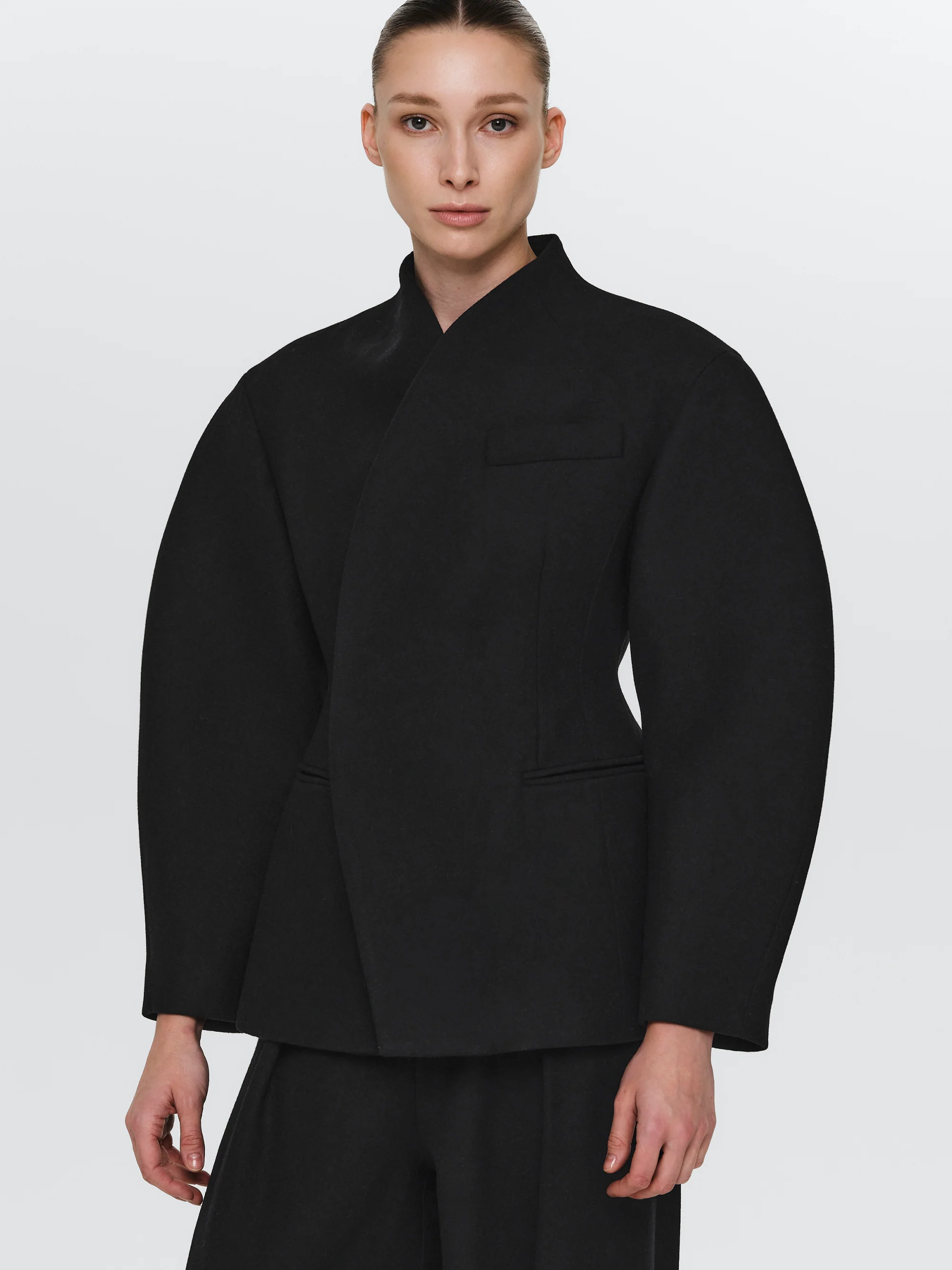 Curved Wool Felt Jacket, Black - Image 2