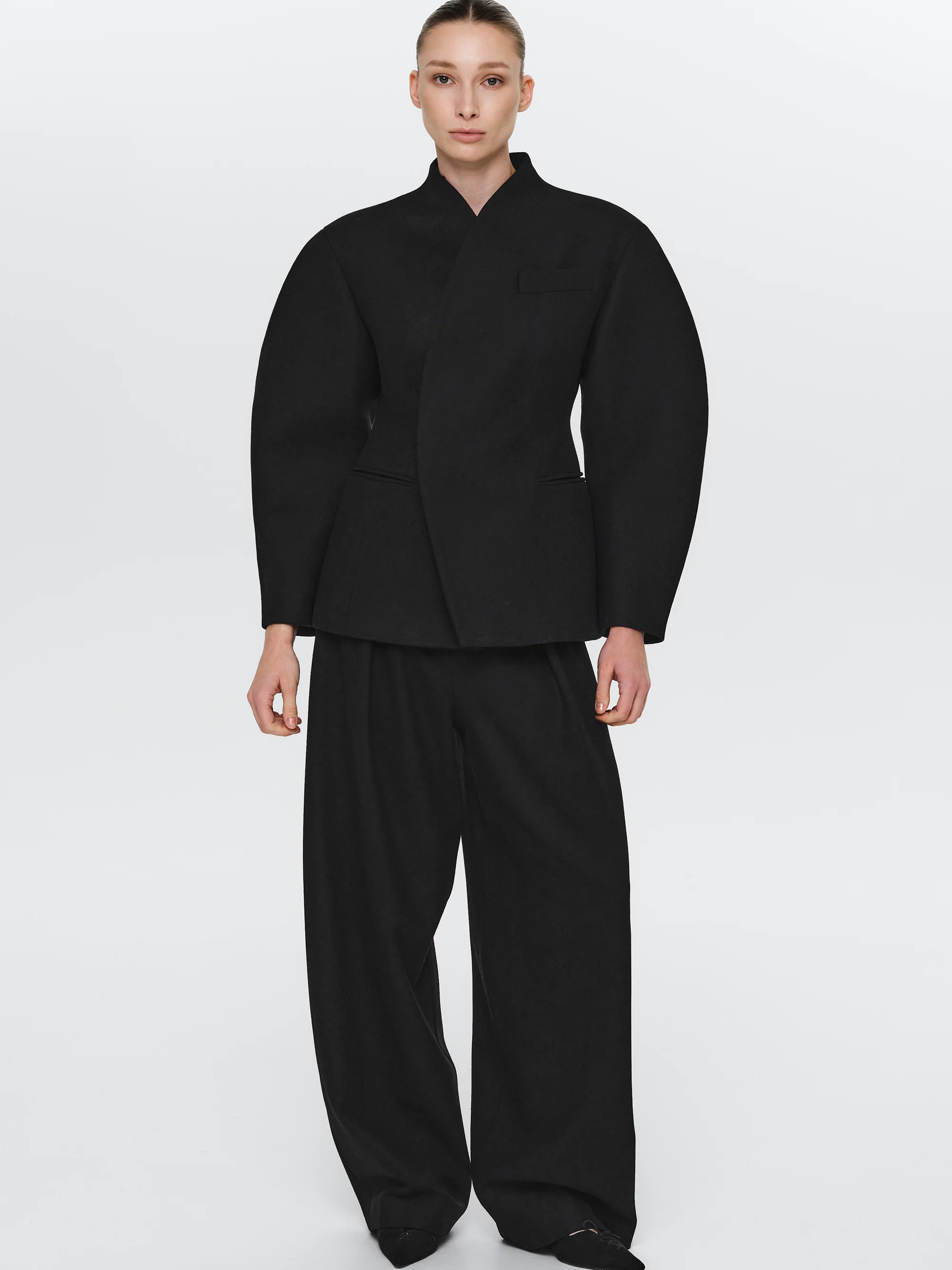 Curved Wool Felt Jacket, Black - Image 3