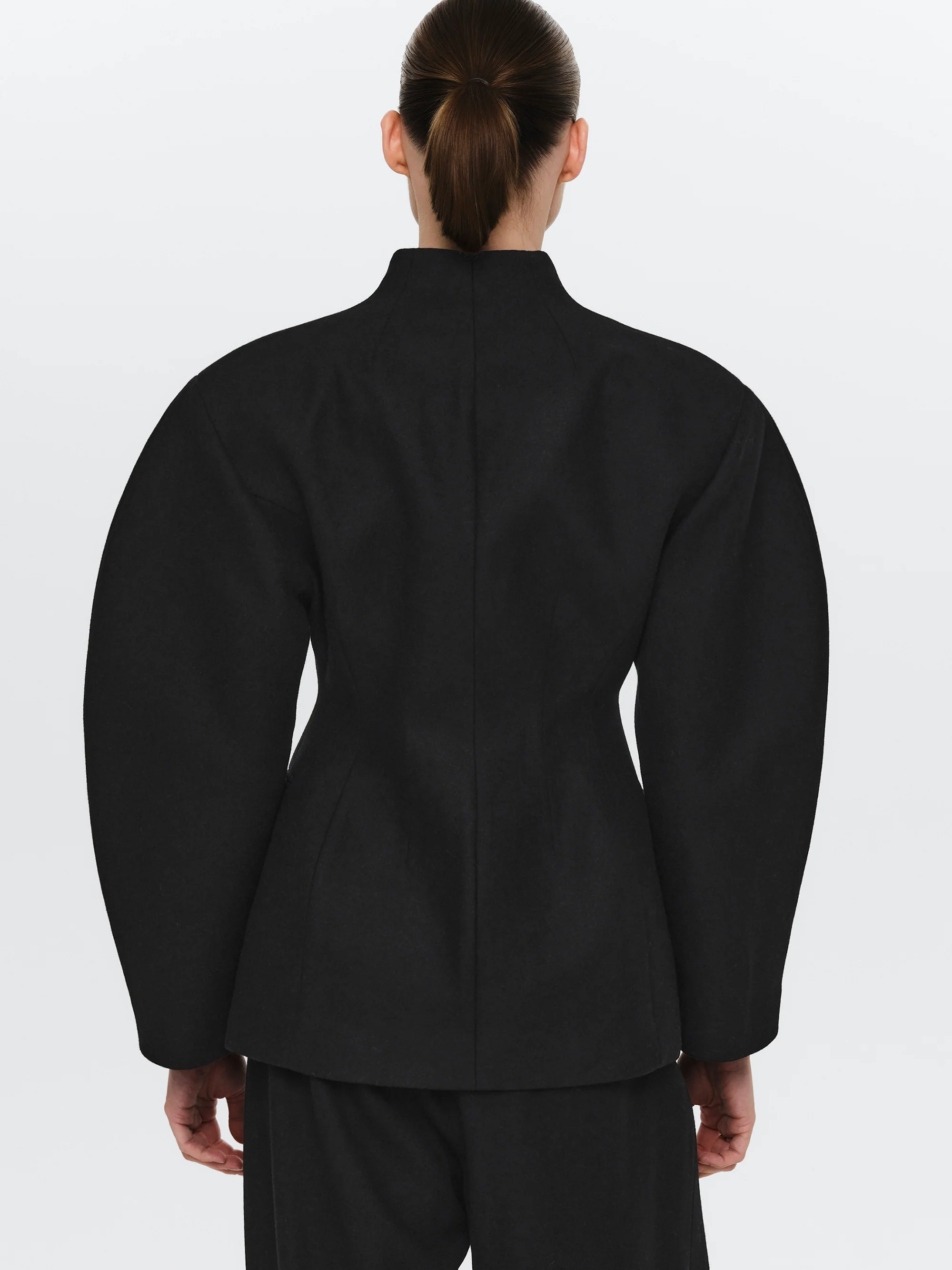 Curved Wool Felt Jacket, Black - Image 4