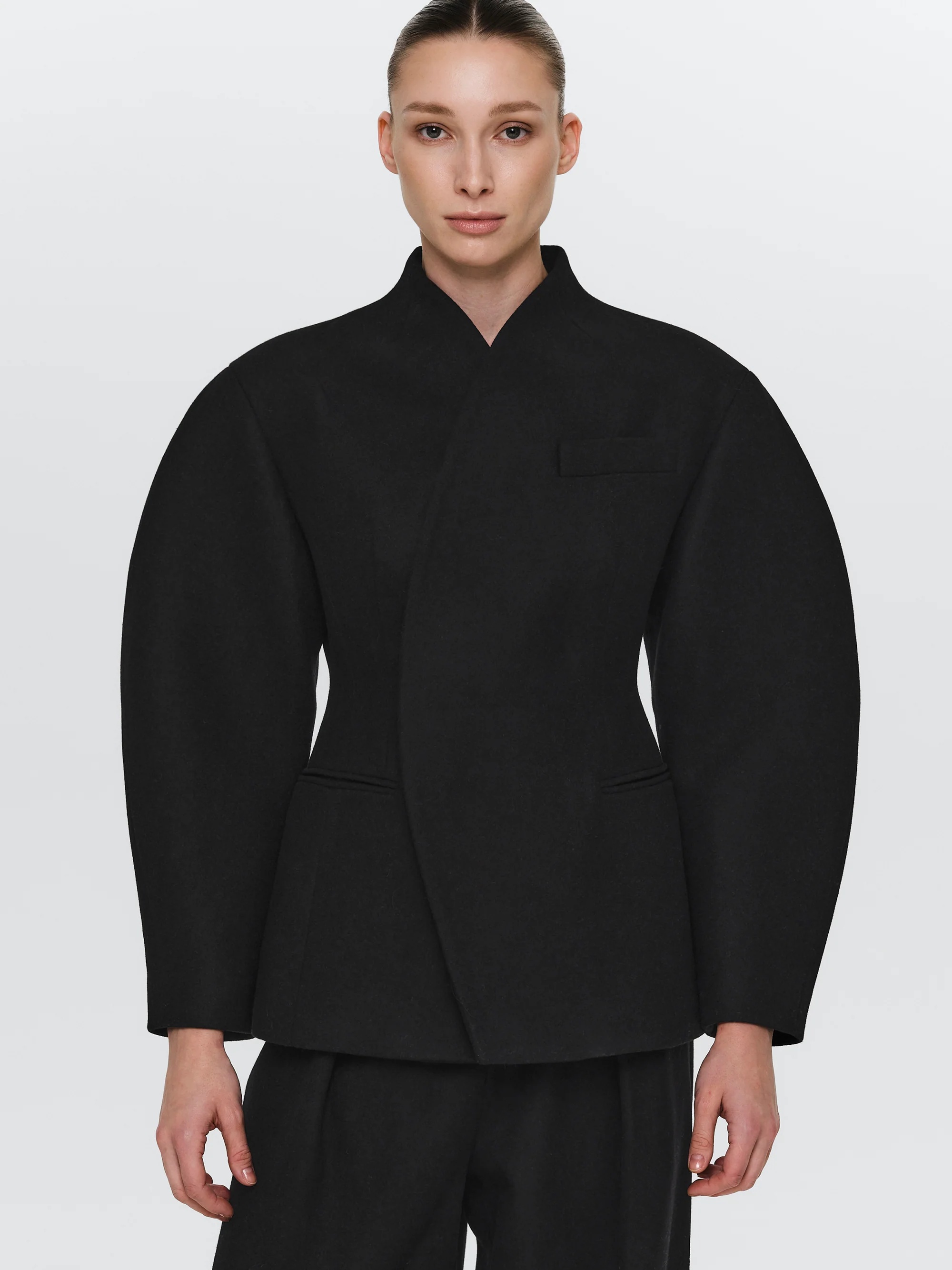 Curved Wool Felt Jacket, Black - Image 5