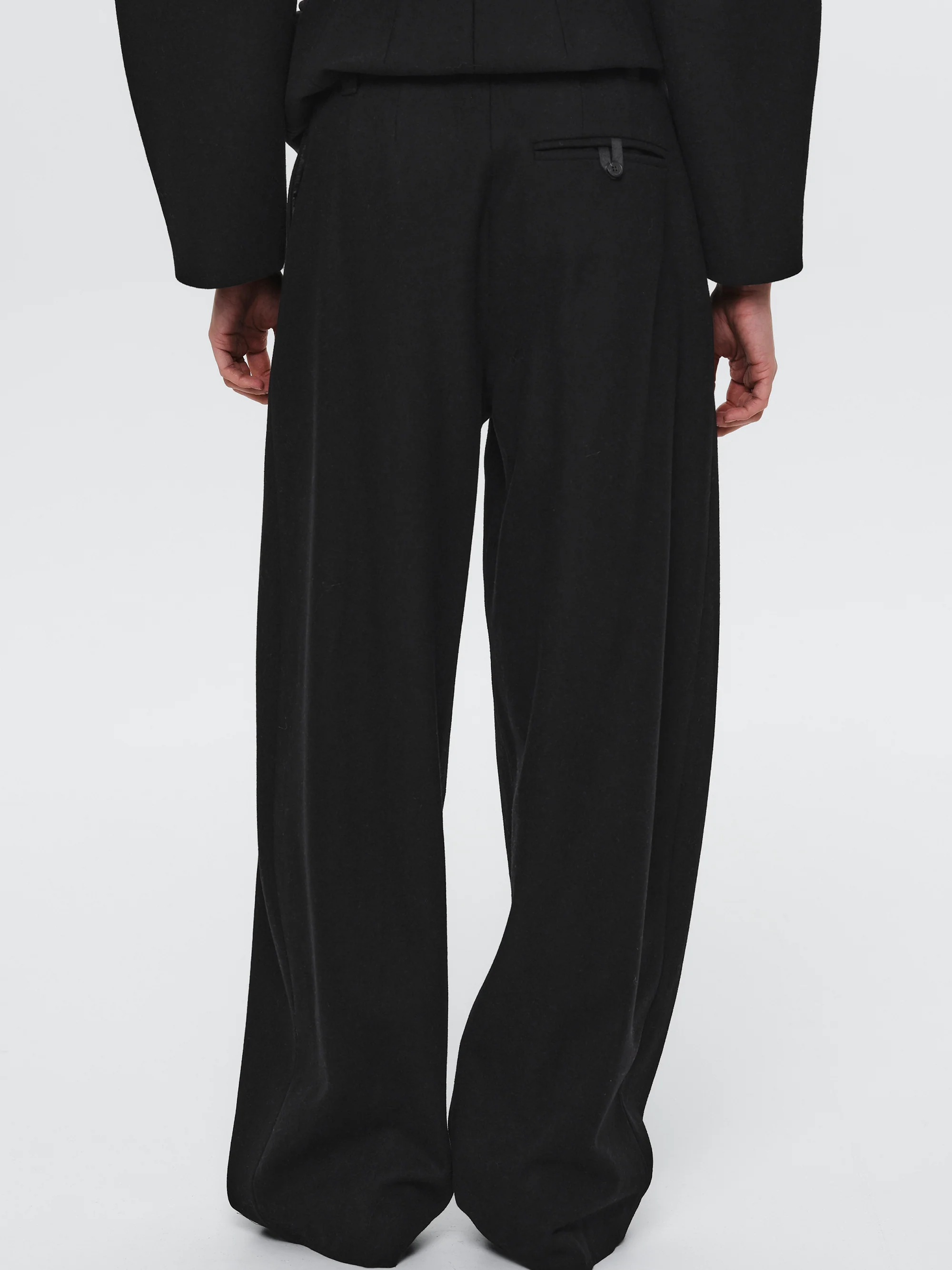 Curved Wool Felt Trousers, Black - Image 2