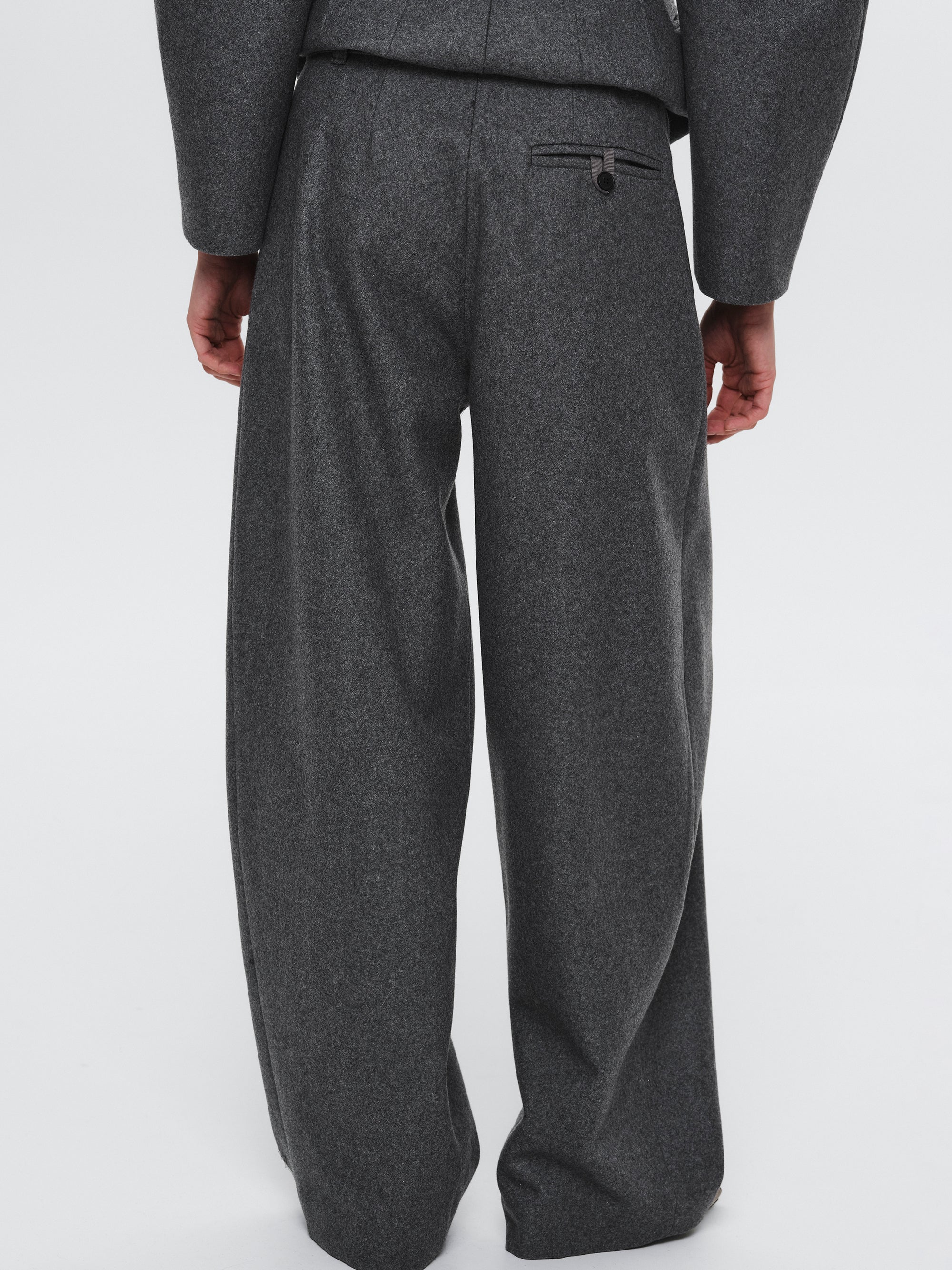 Curved Wool Felt Trousers, Charcoal - Image 4