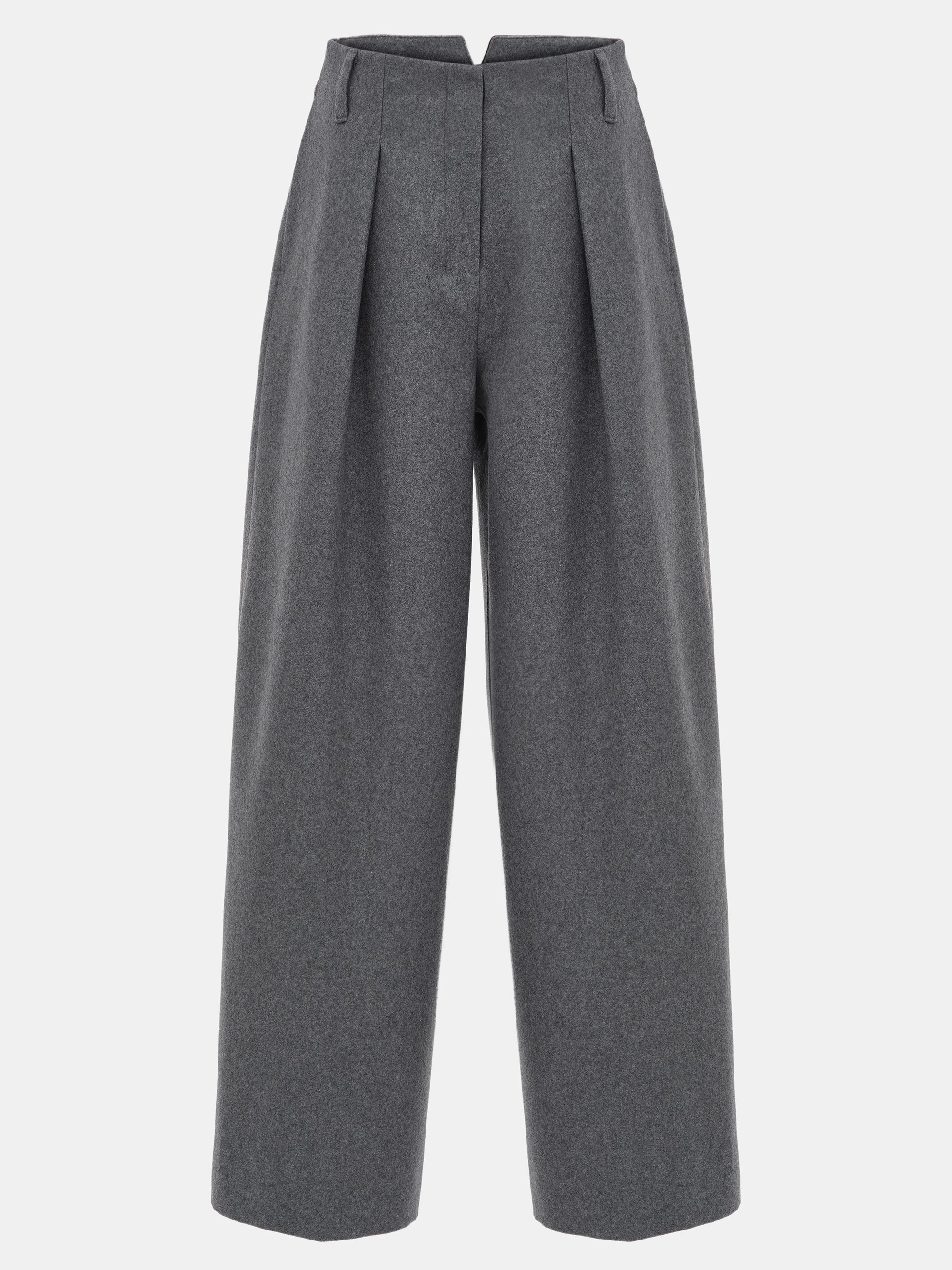 Curved Wool Felt Trousers, Charcoal - Image 5