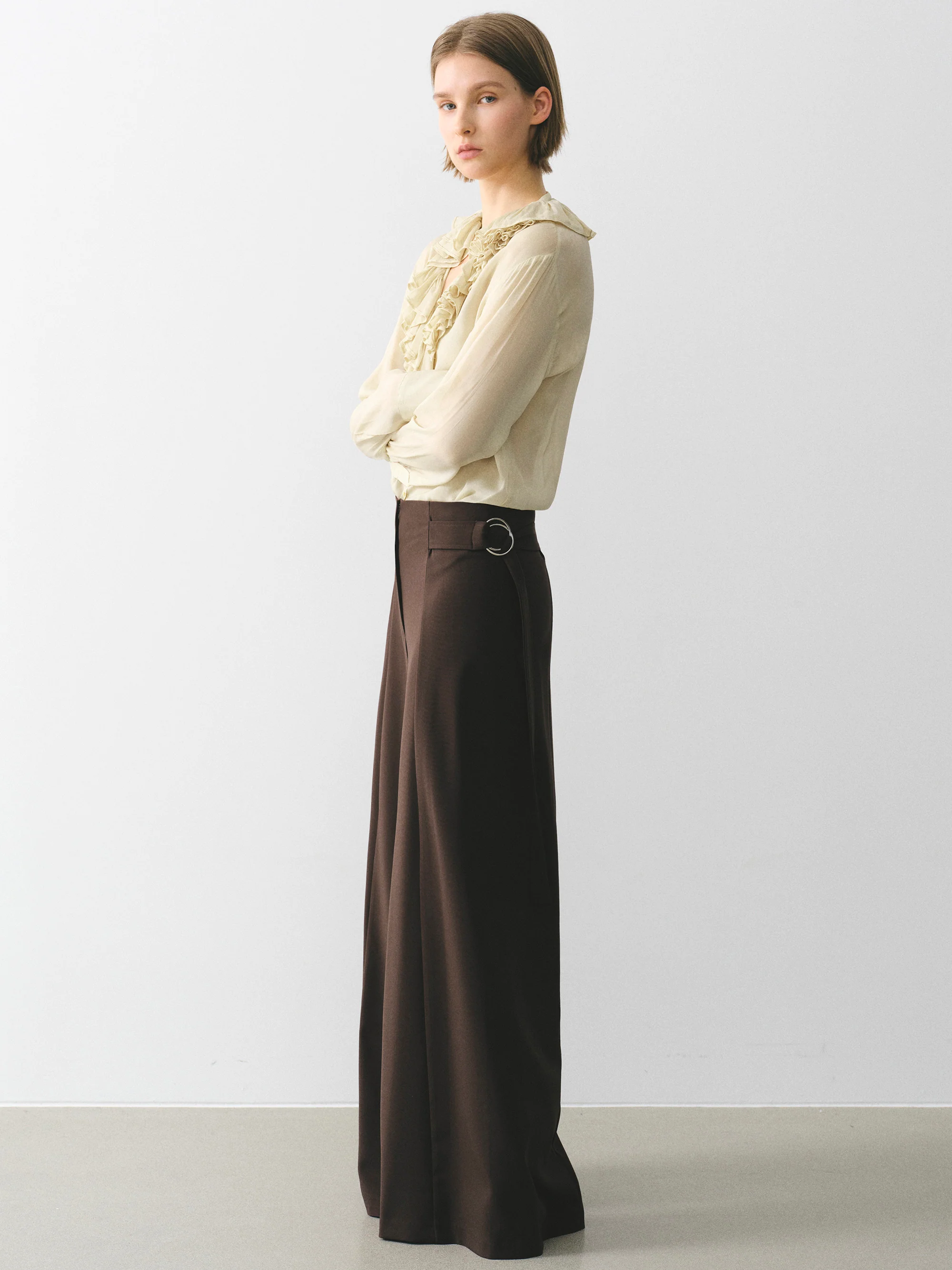 D-Ring Wide-Leg Trousers, Brown