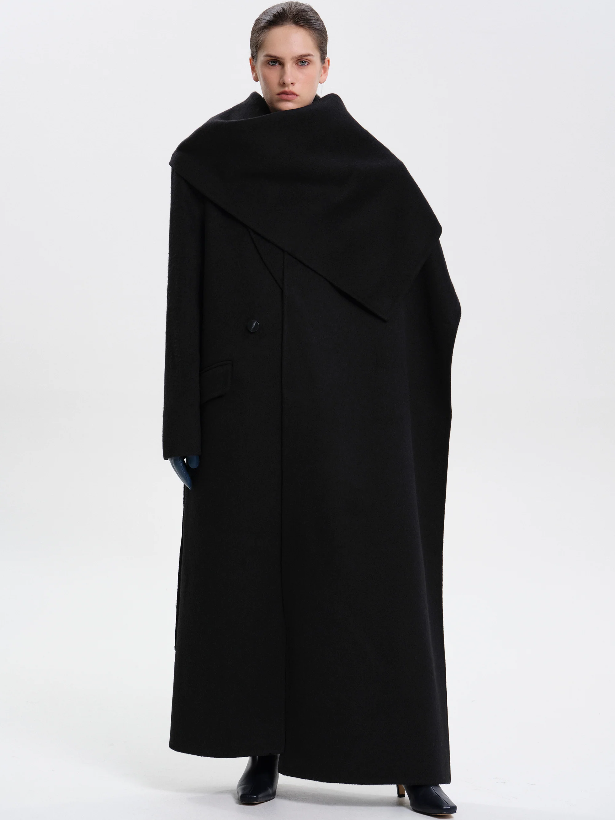 Oversized Scarf Coat, Black - Image 2