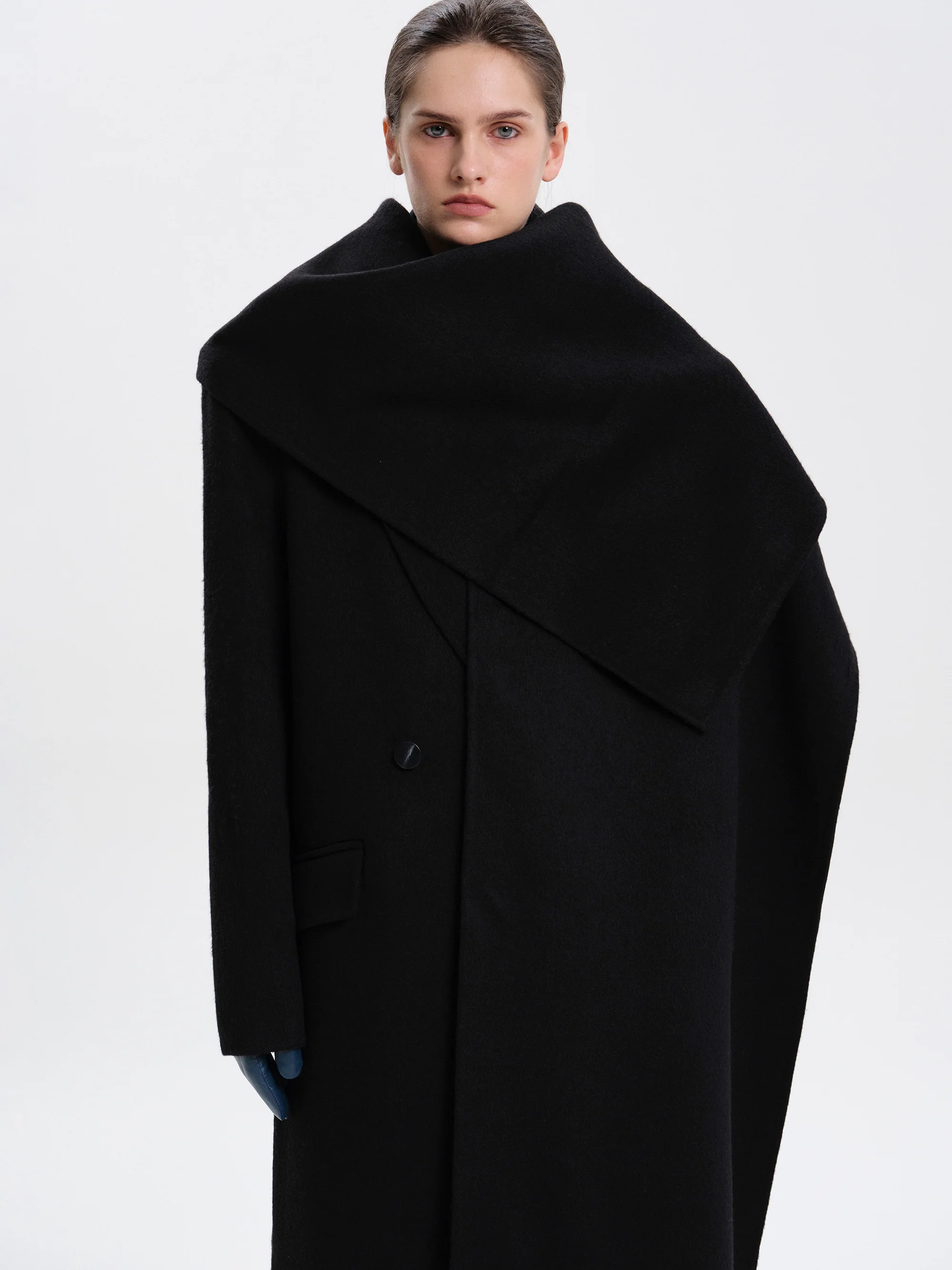 Oversized Scarf Coat, Black - Image 3
