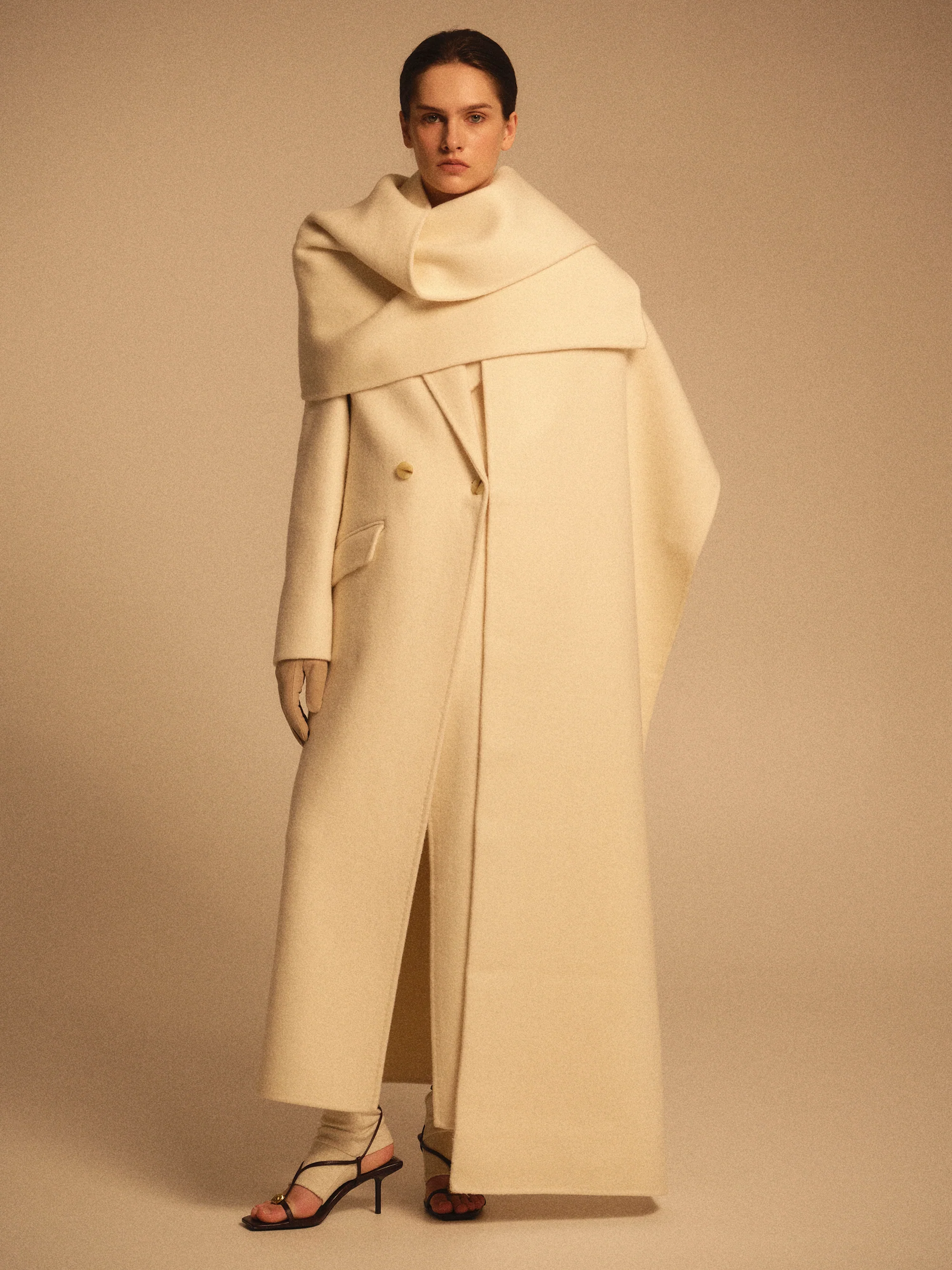 Oversized Scarf Coat, Cream - Image 3