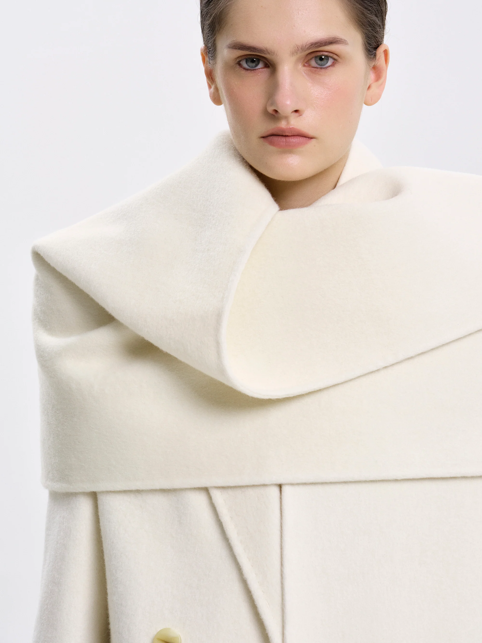 Oversized Scarf Coat, Cream - Image 6