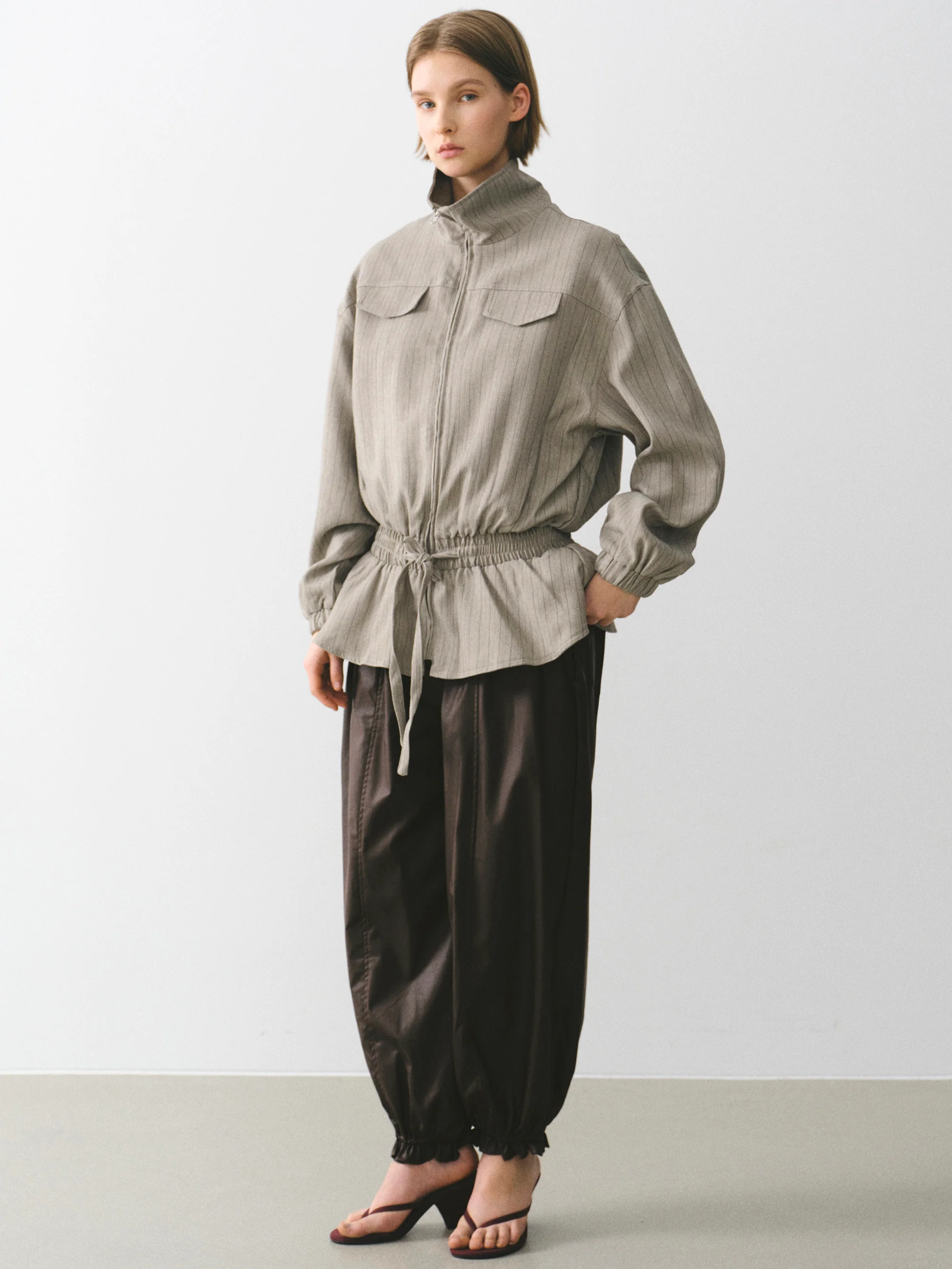 Daria Ruffle Hem Faux-Leather Pants, Brown - Image 3