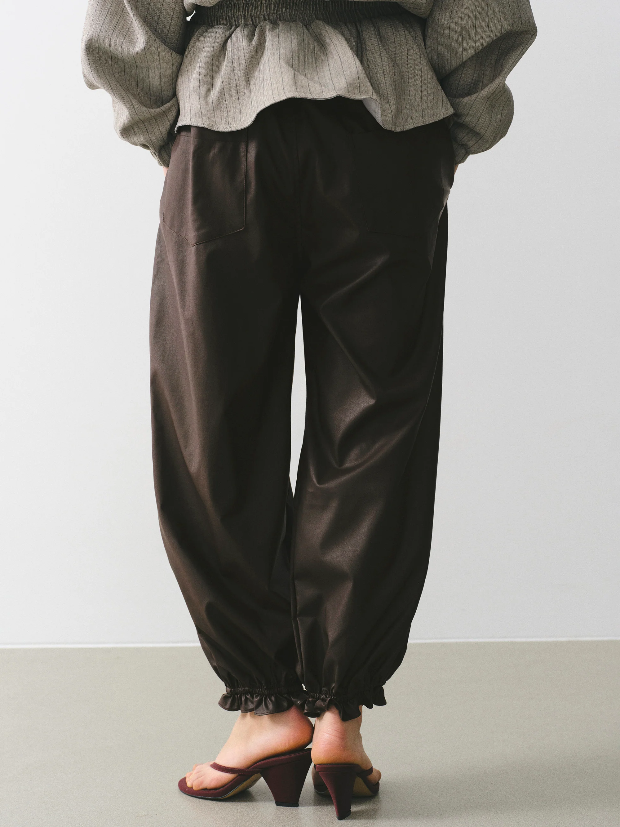 Daria Ruffle Hem Faux-Leather Pants, Brown - Image 4