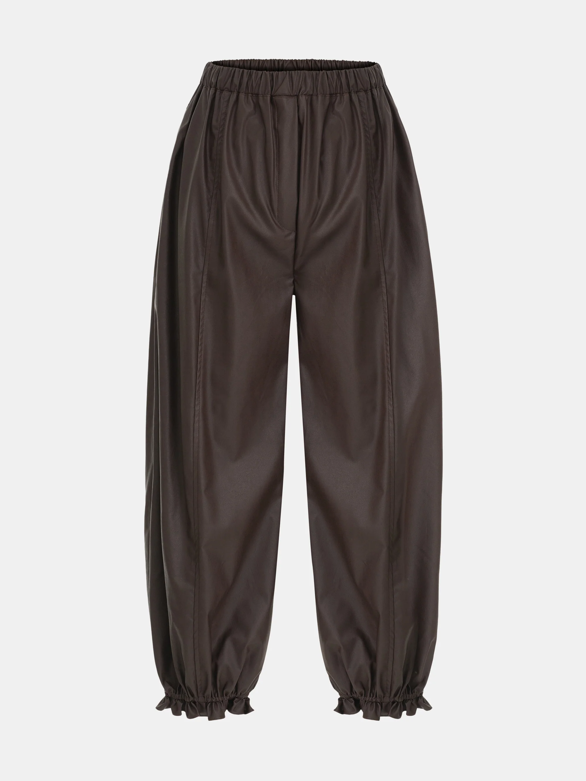 Daria Ruffle Hem Faux-Leather Pants, Brown - Image 5