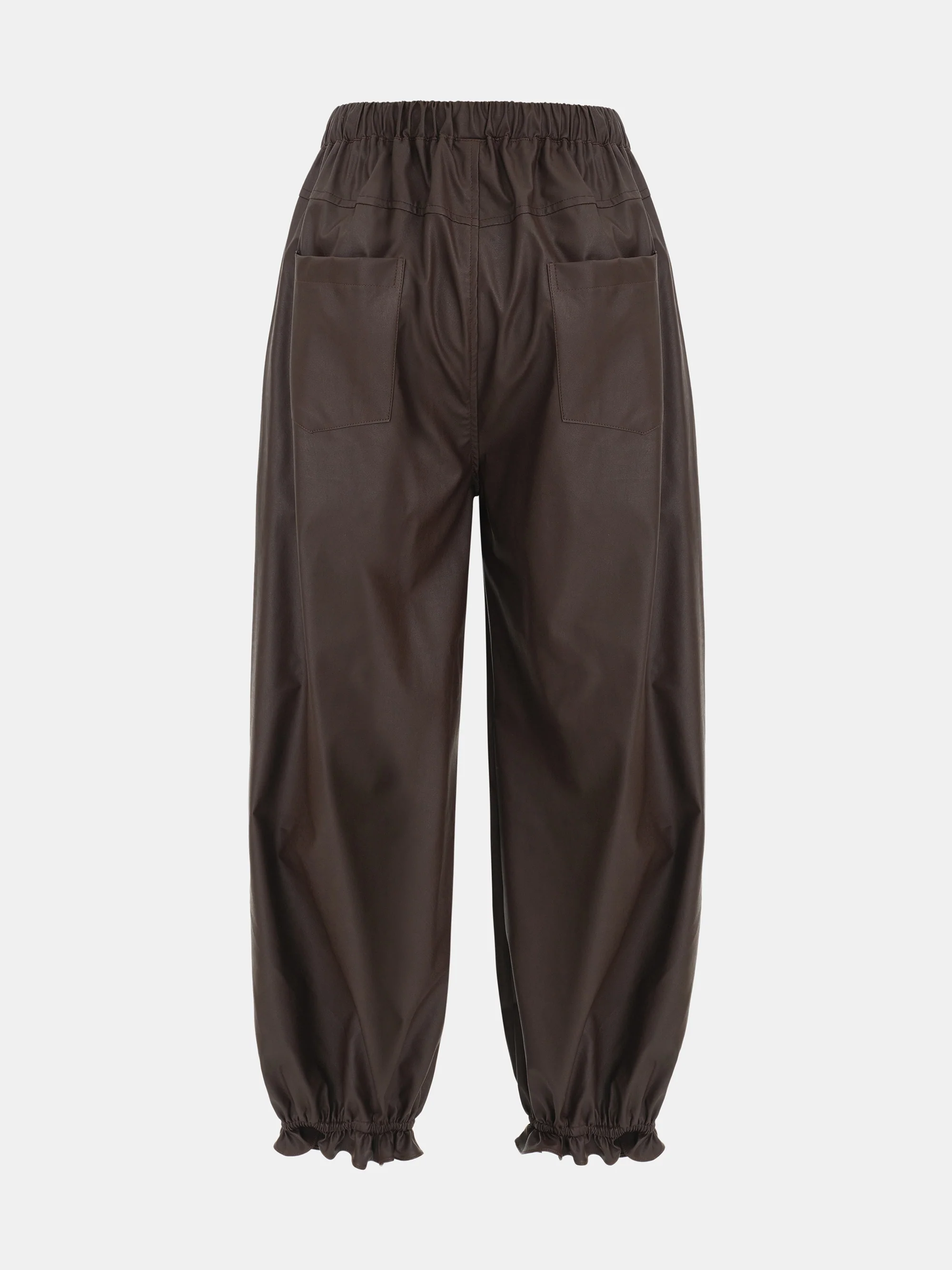 Daria Ruffle Hem Faux-Leather Pants, Brown - Image 6