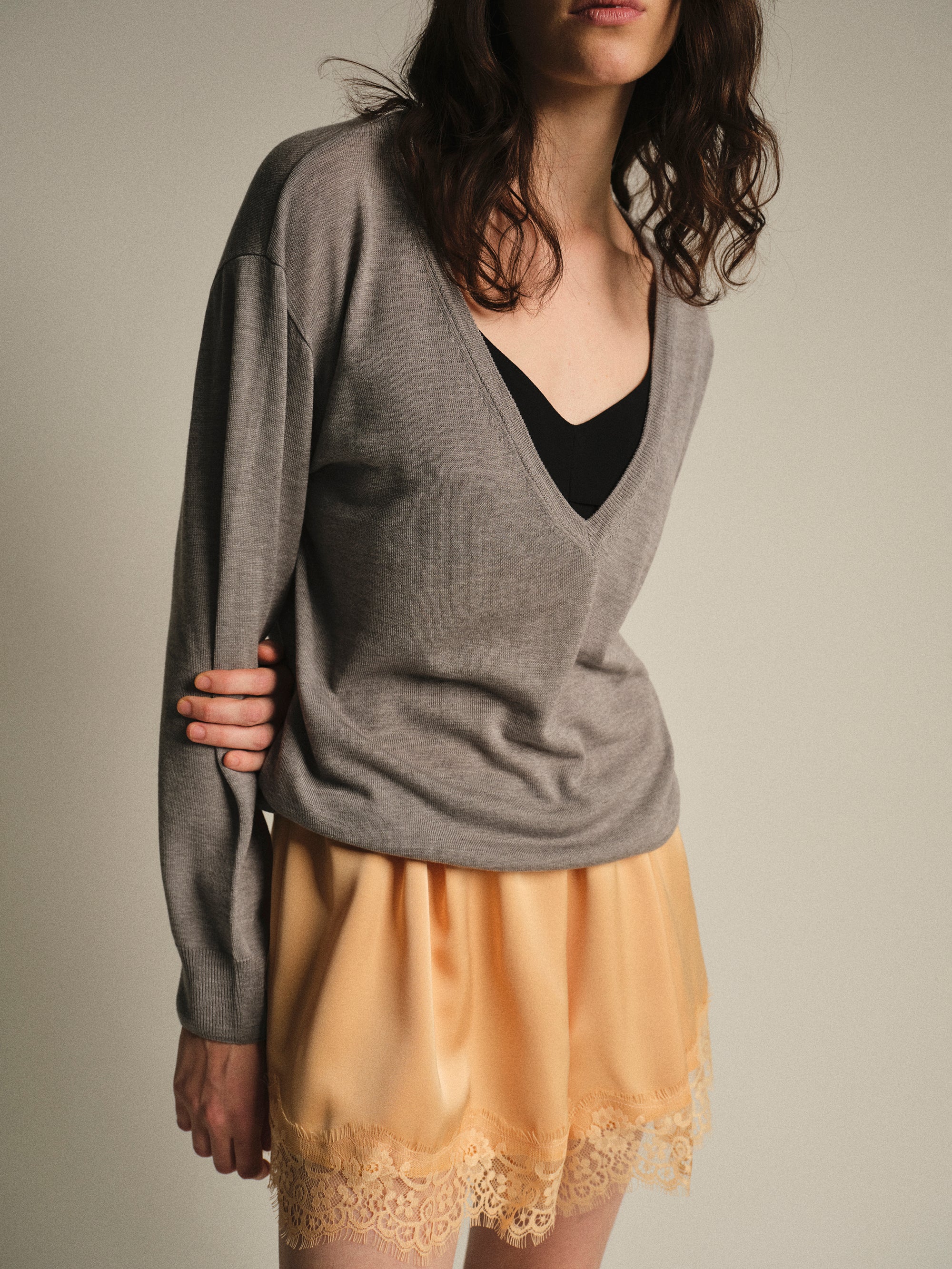 Deep V-Neck Knit, Grey - Image 3