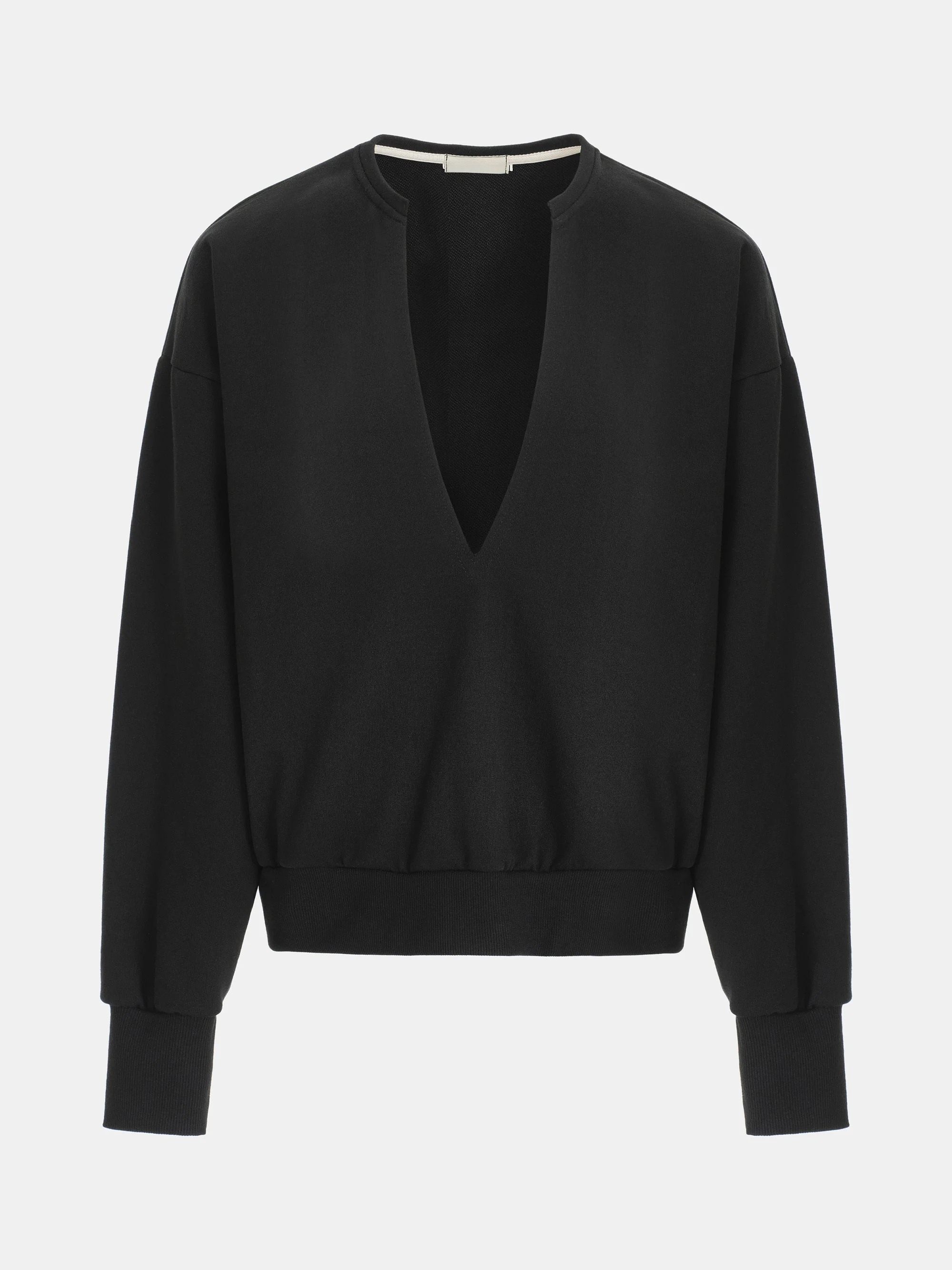 Deep V-Neck Sweatshirt, Black