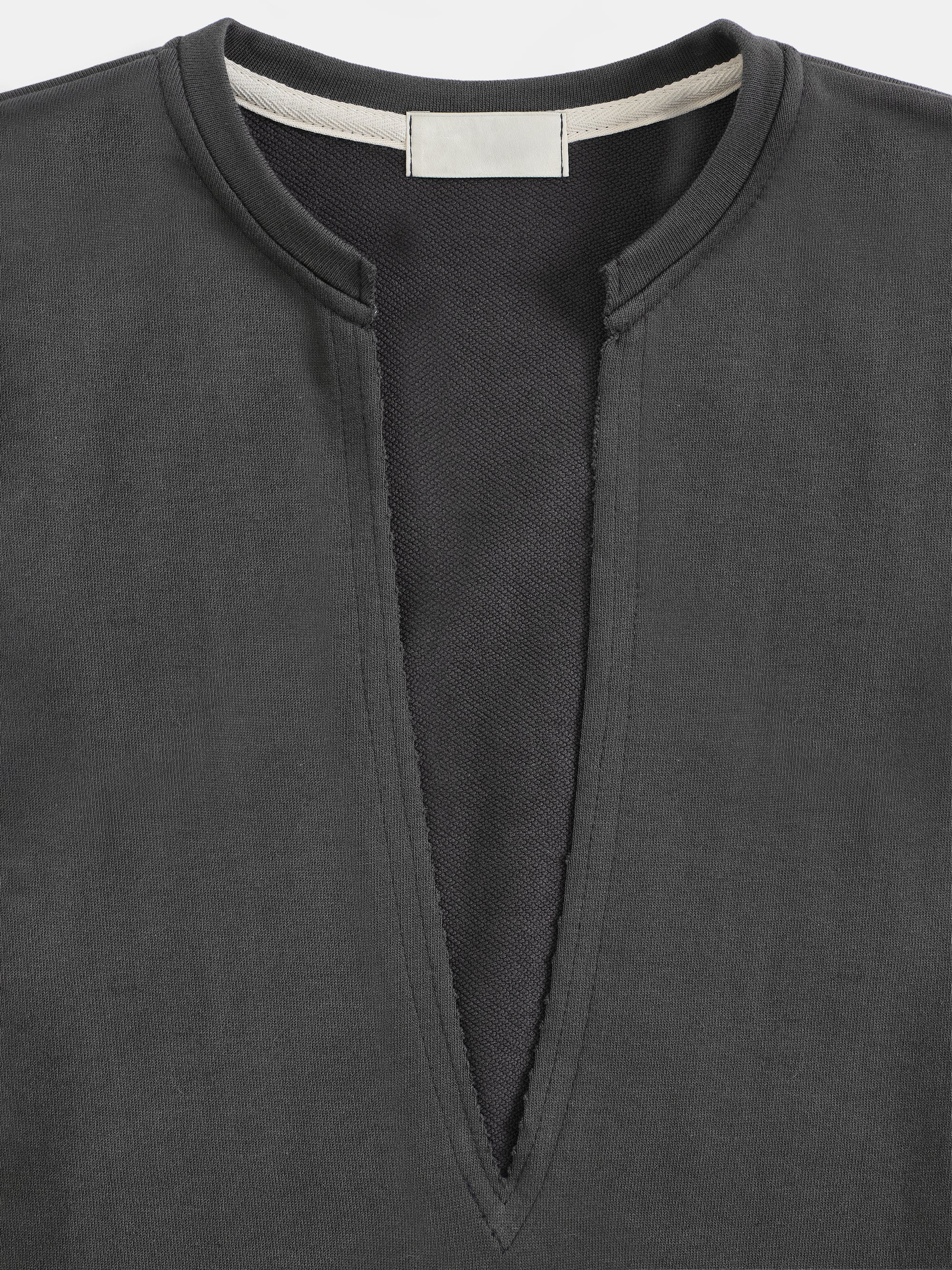 Deep V-Neck Sweatshirt, Charcoal - Image 2