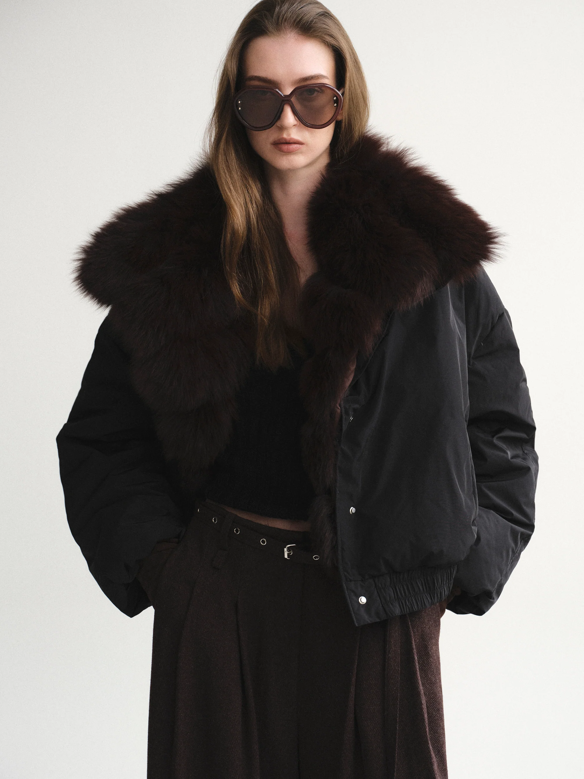 Dolla Fur Collar Down Jacket, Black - Image 2