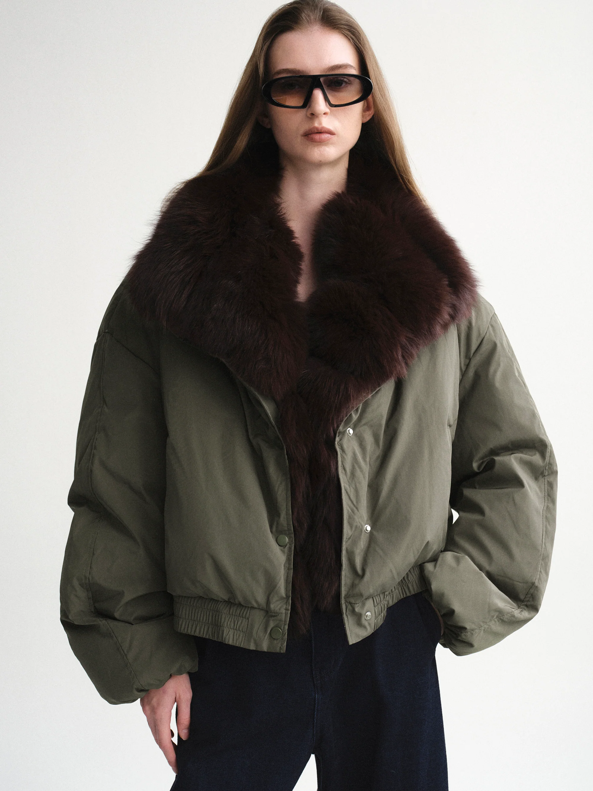Dolla Fur Collar Down Jacket, Khaki - Image 3