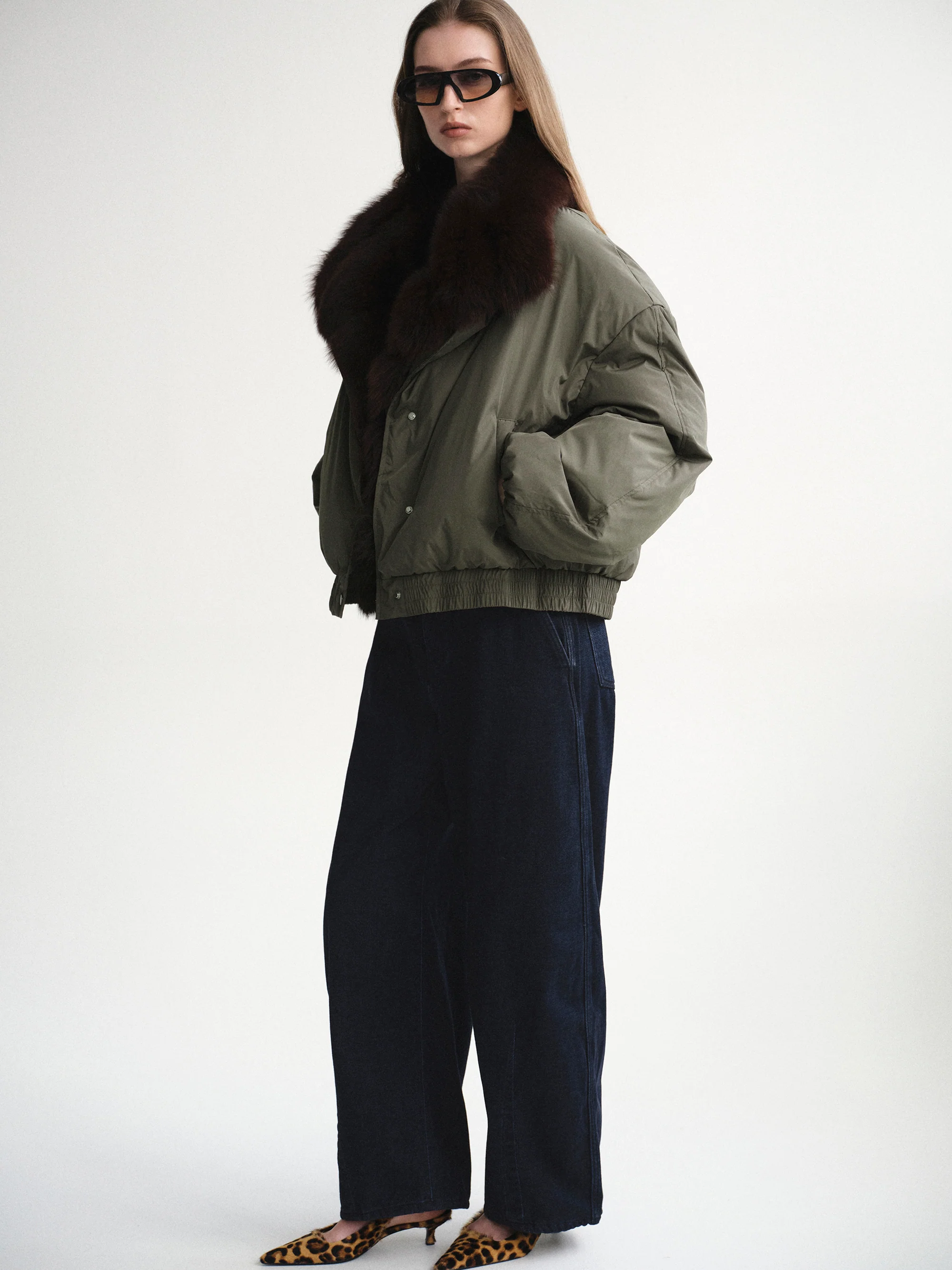 Dolla Fur Collar Down Jacket, Khaki - Image 5
