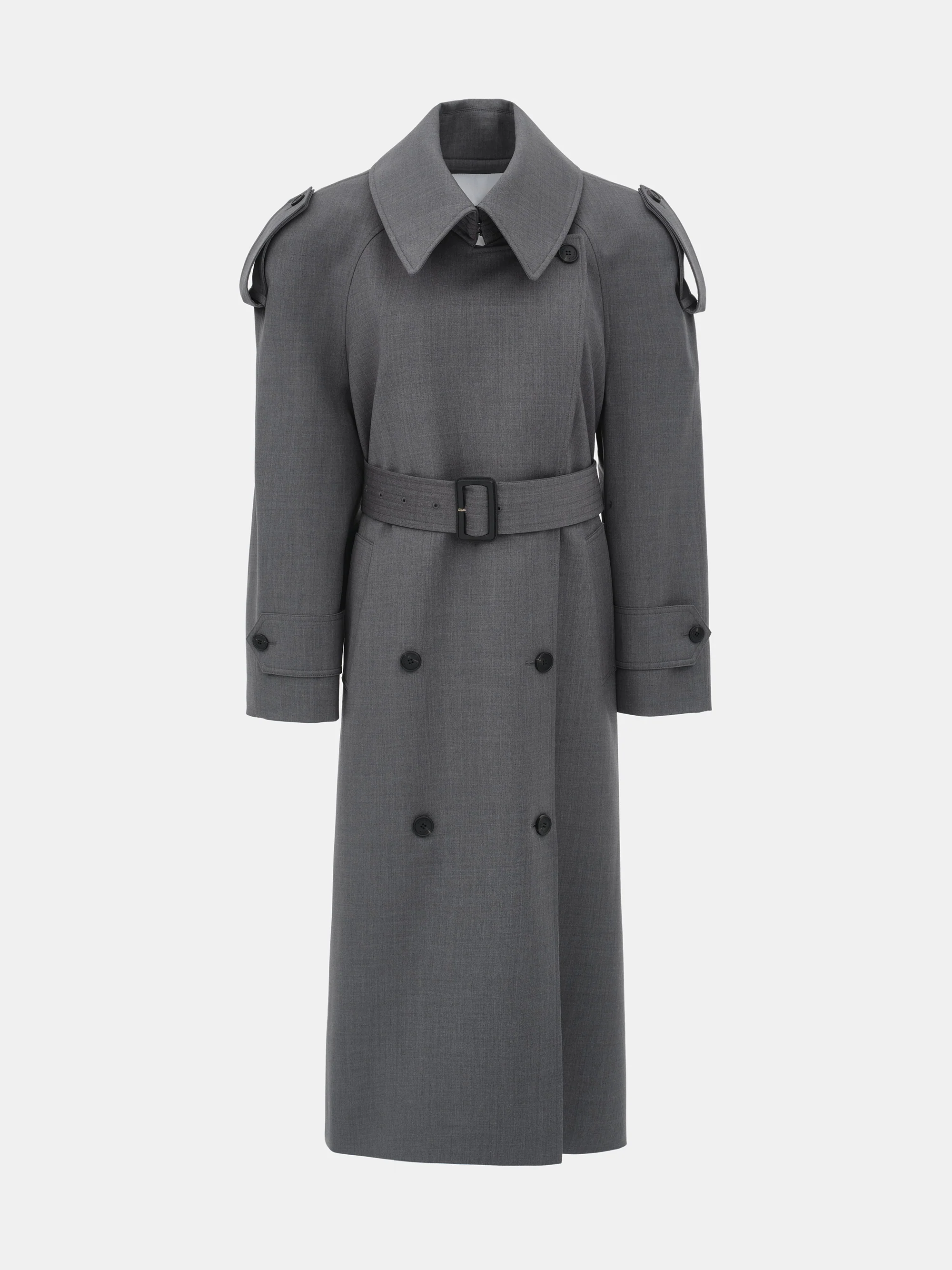Double-Breasted High Collar Trench Coat, Grey - Image 5