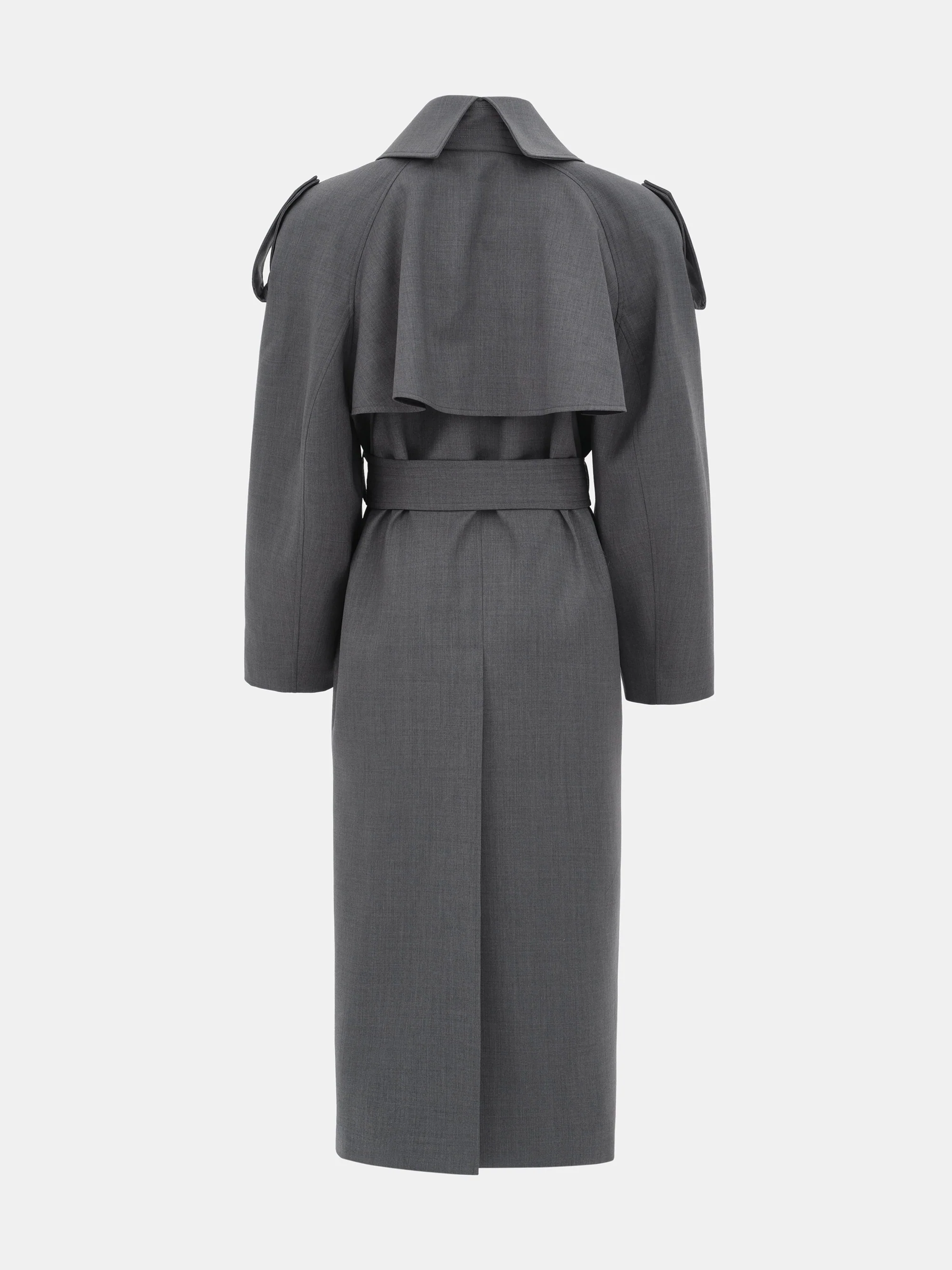 Double-Breasted High Collar Trench Coat, Grey - Image 6