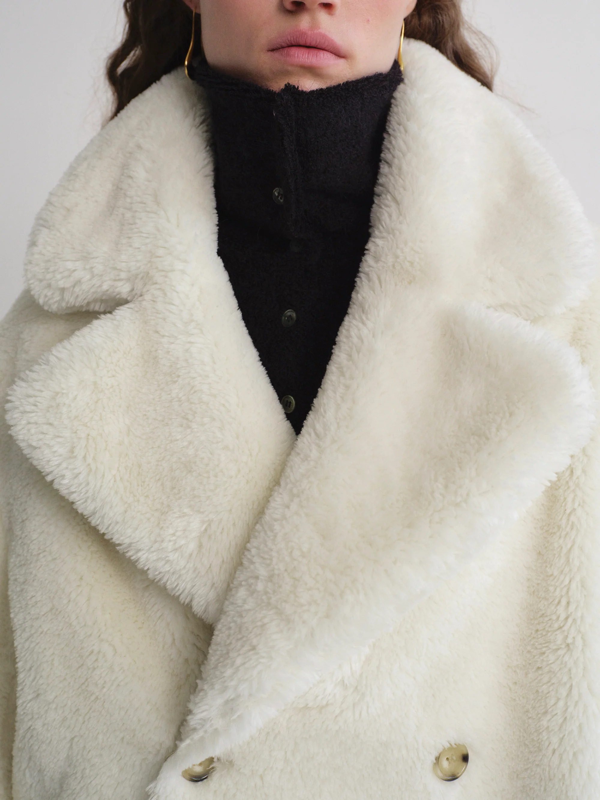 Double-breasted Shearling Jacket, Ivory - Image 4