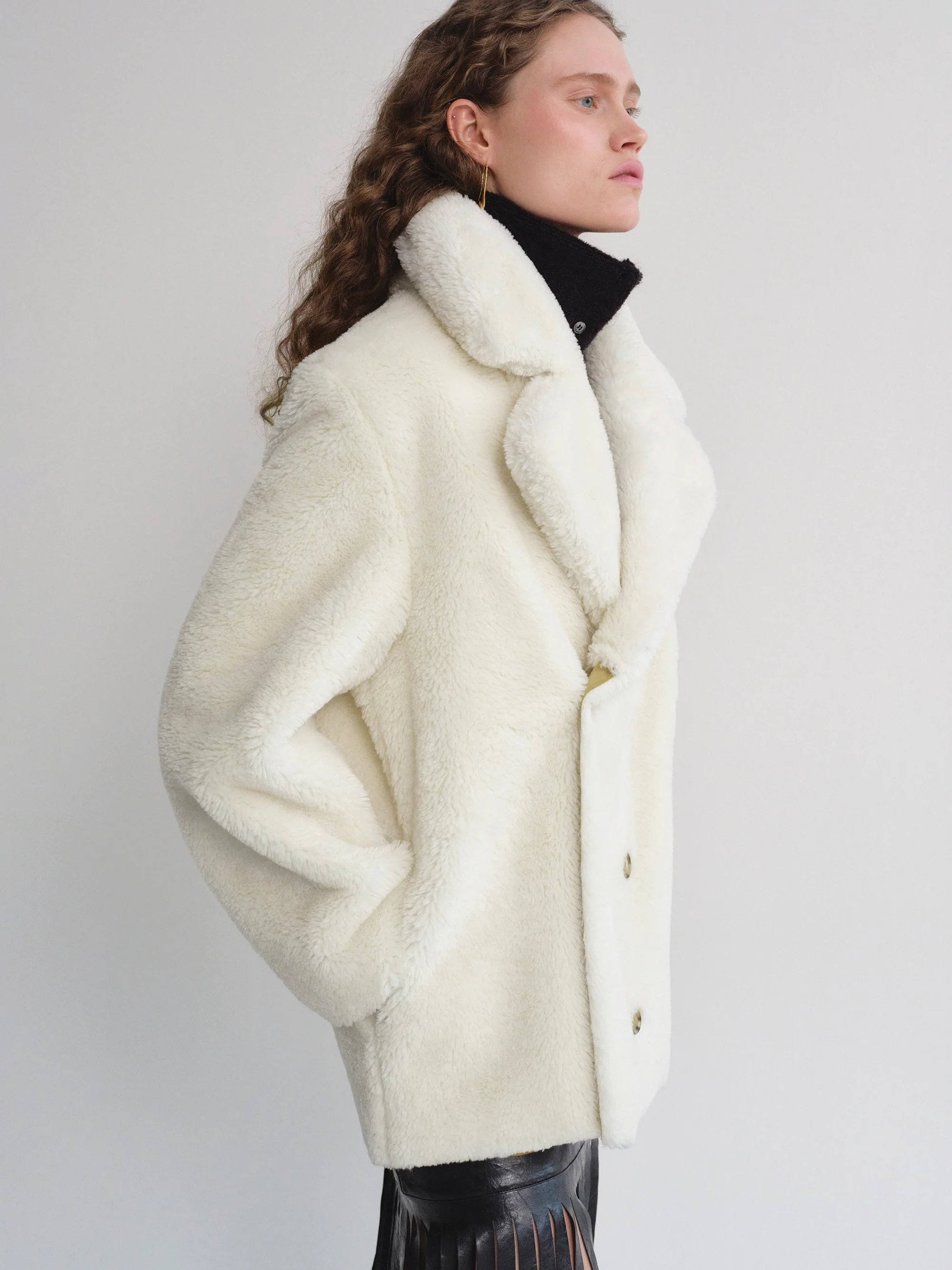 Double-breasted Shearling Jacket, Ivory - Image 6
