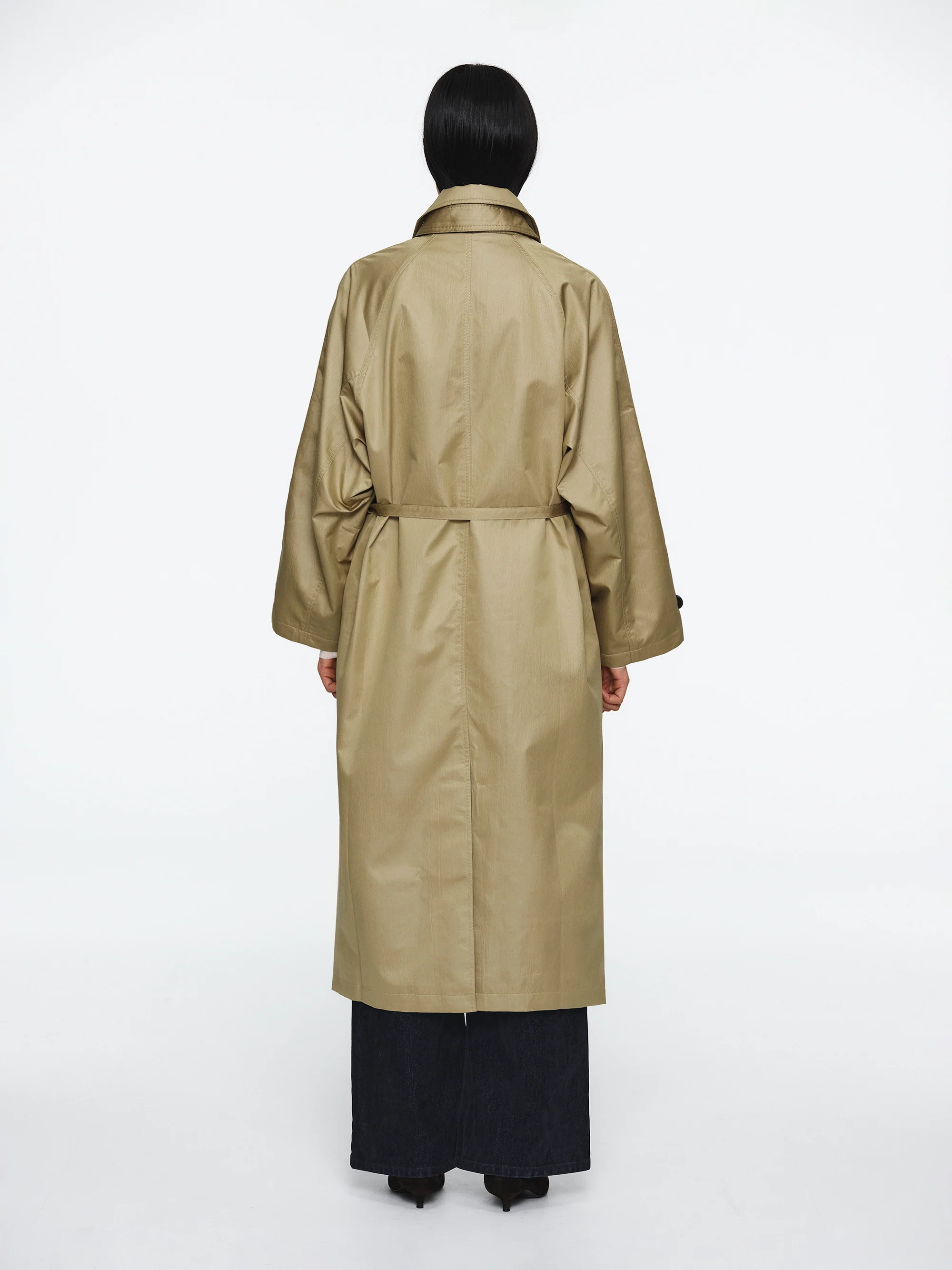 Double Breasted Taffeta Trench Coat, Beige - Image 4