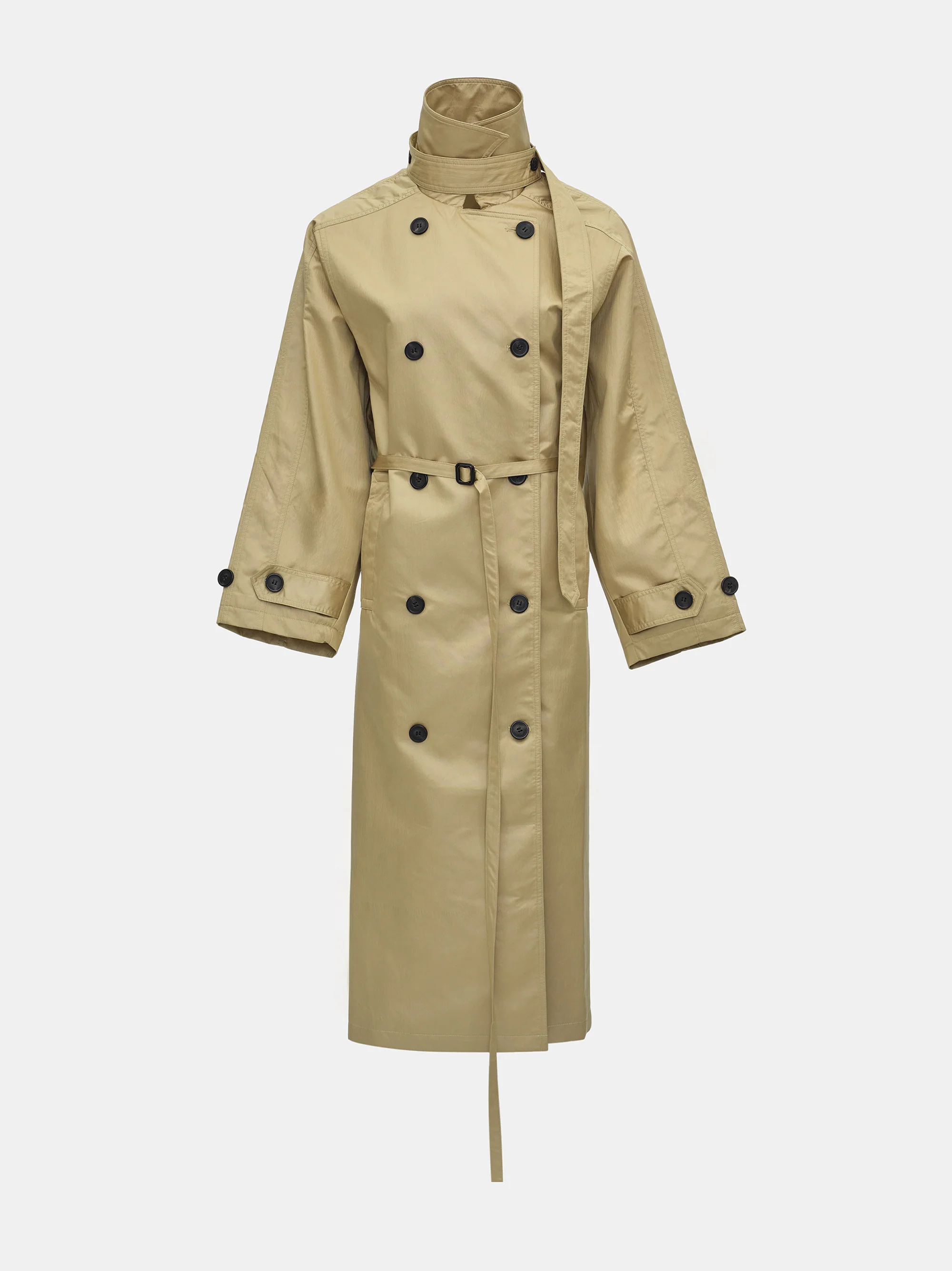 Double Breasted Taffeta Trench Coat, Beige - Image 5