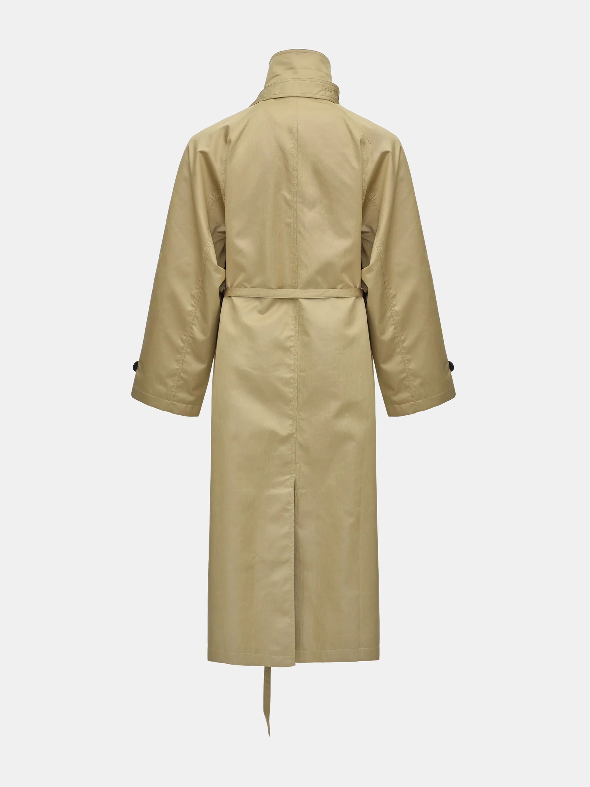 Double Breasted Taffeta Trench Coat, Beige - Image 6