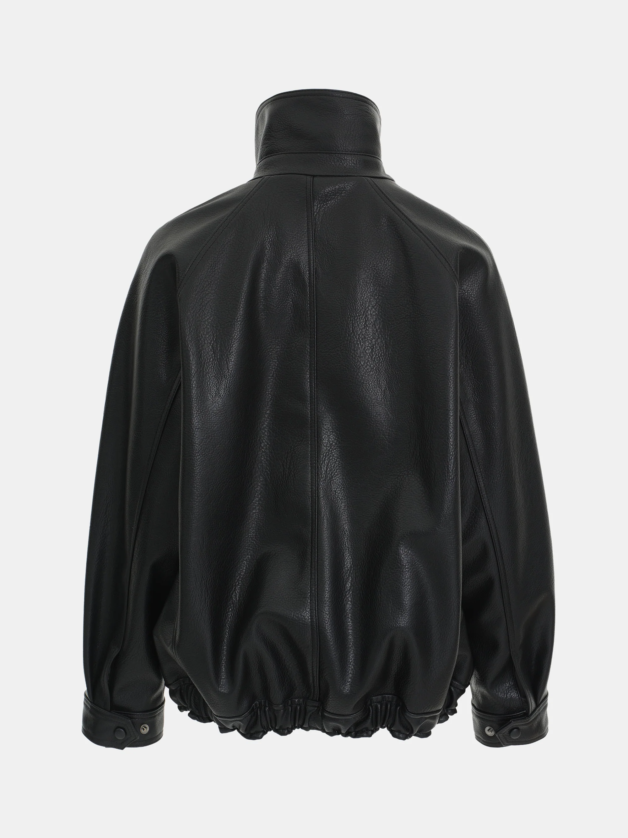Double Collar Faux-Leather Jacket, Black - Image 8