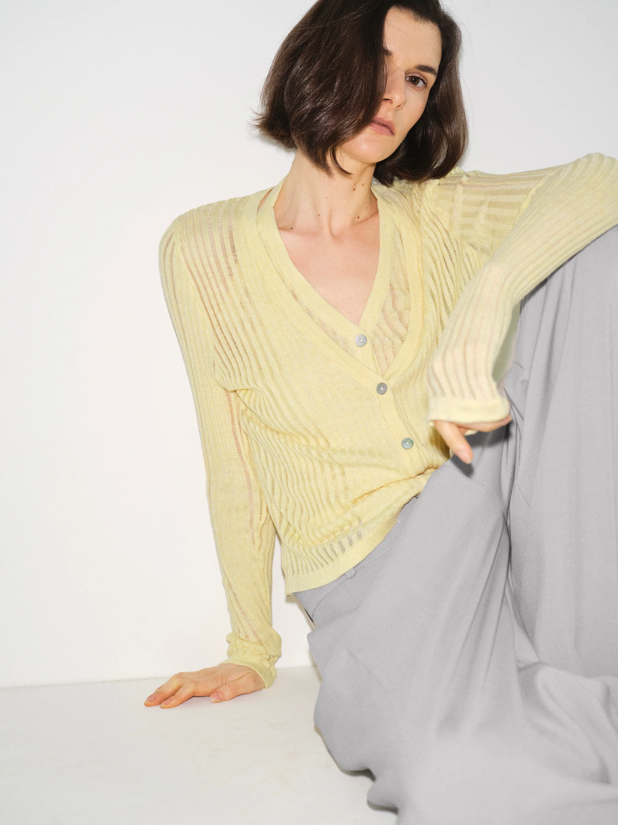 Double Knit Cardigan, Yellow - Image 3