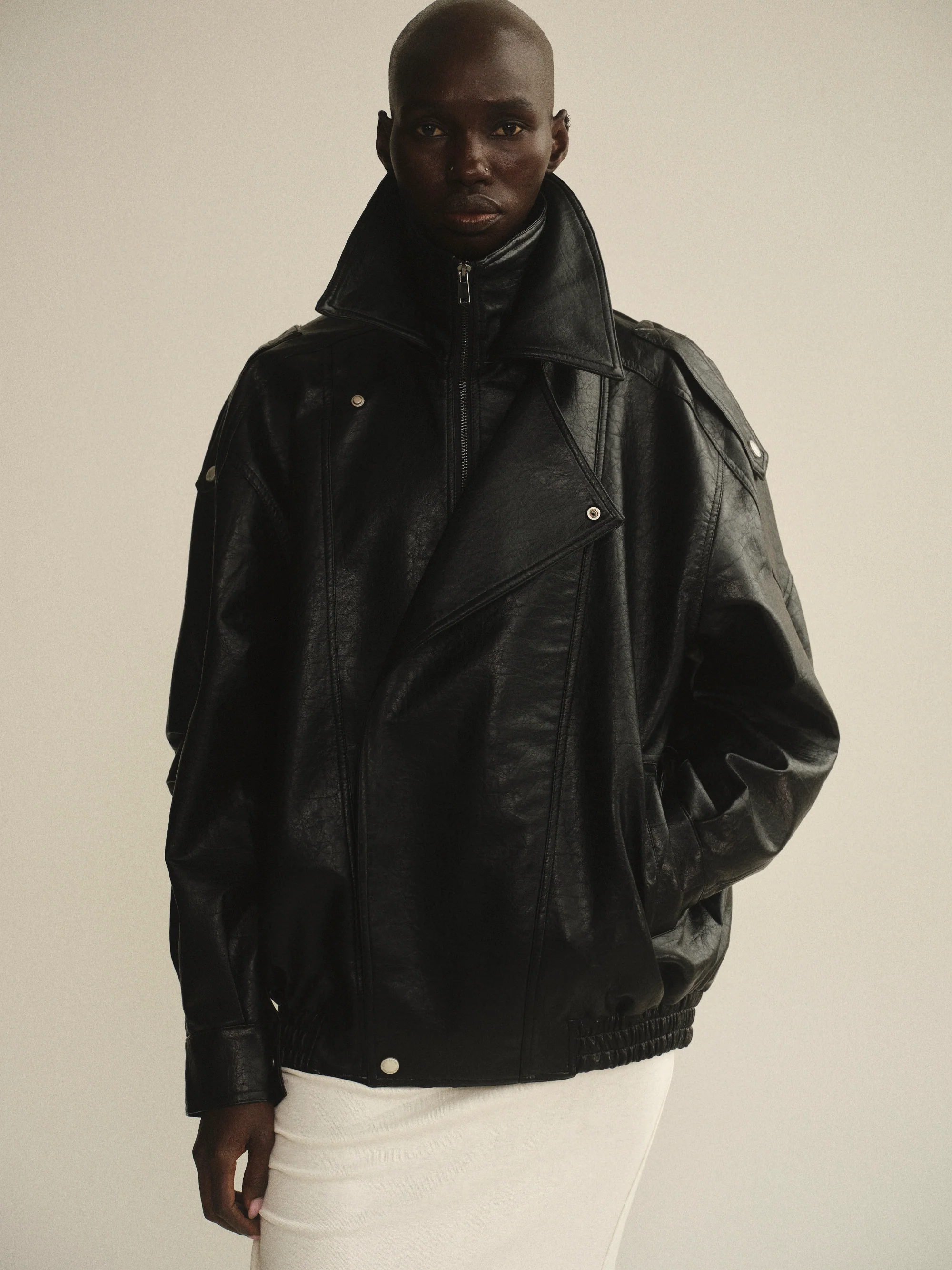 Double Lapel Biker Jacket, Black - Image 3