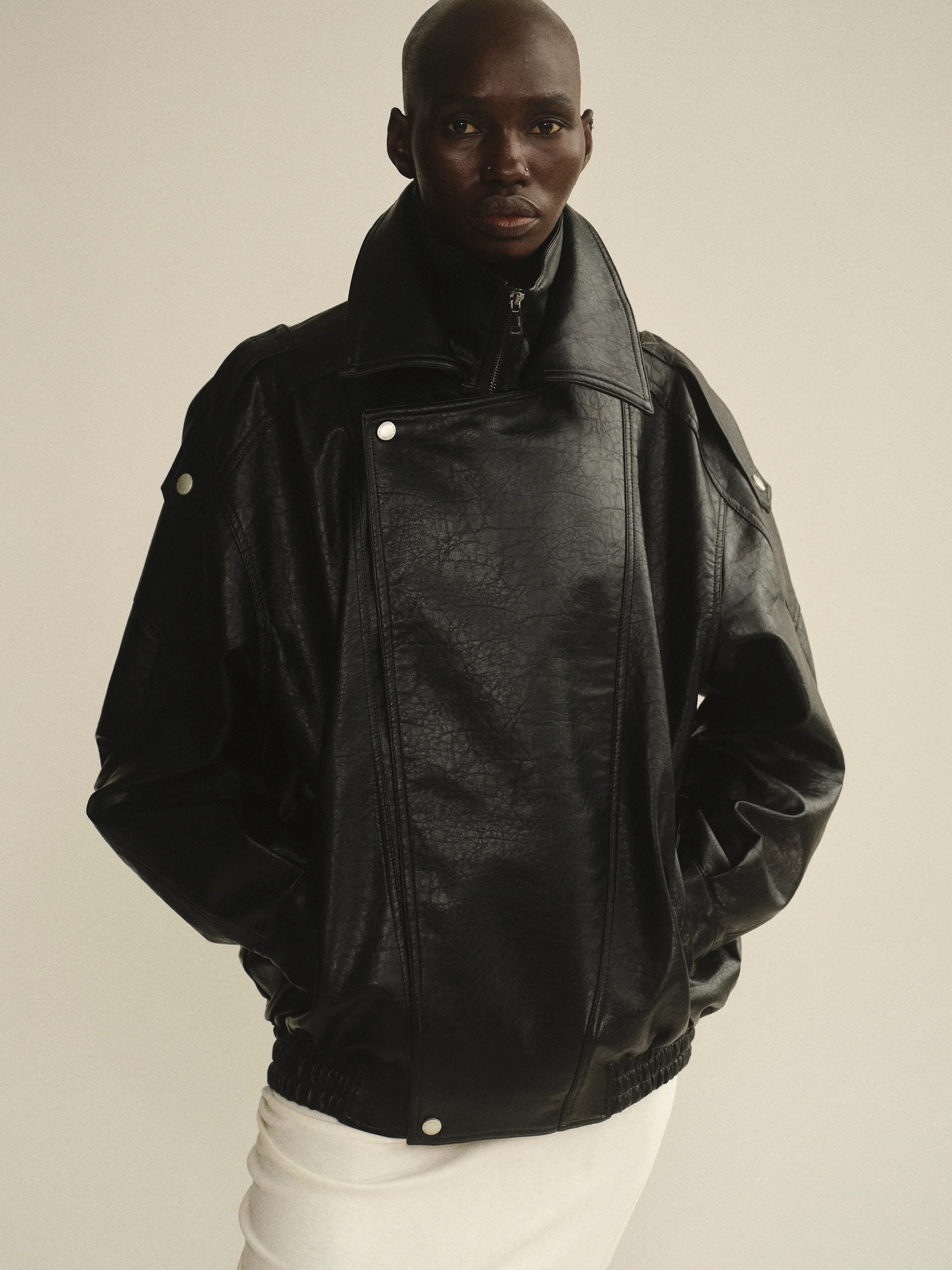 Double Lapel Biker Jacket, Black - Image 4