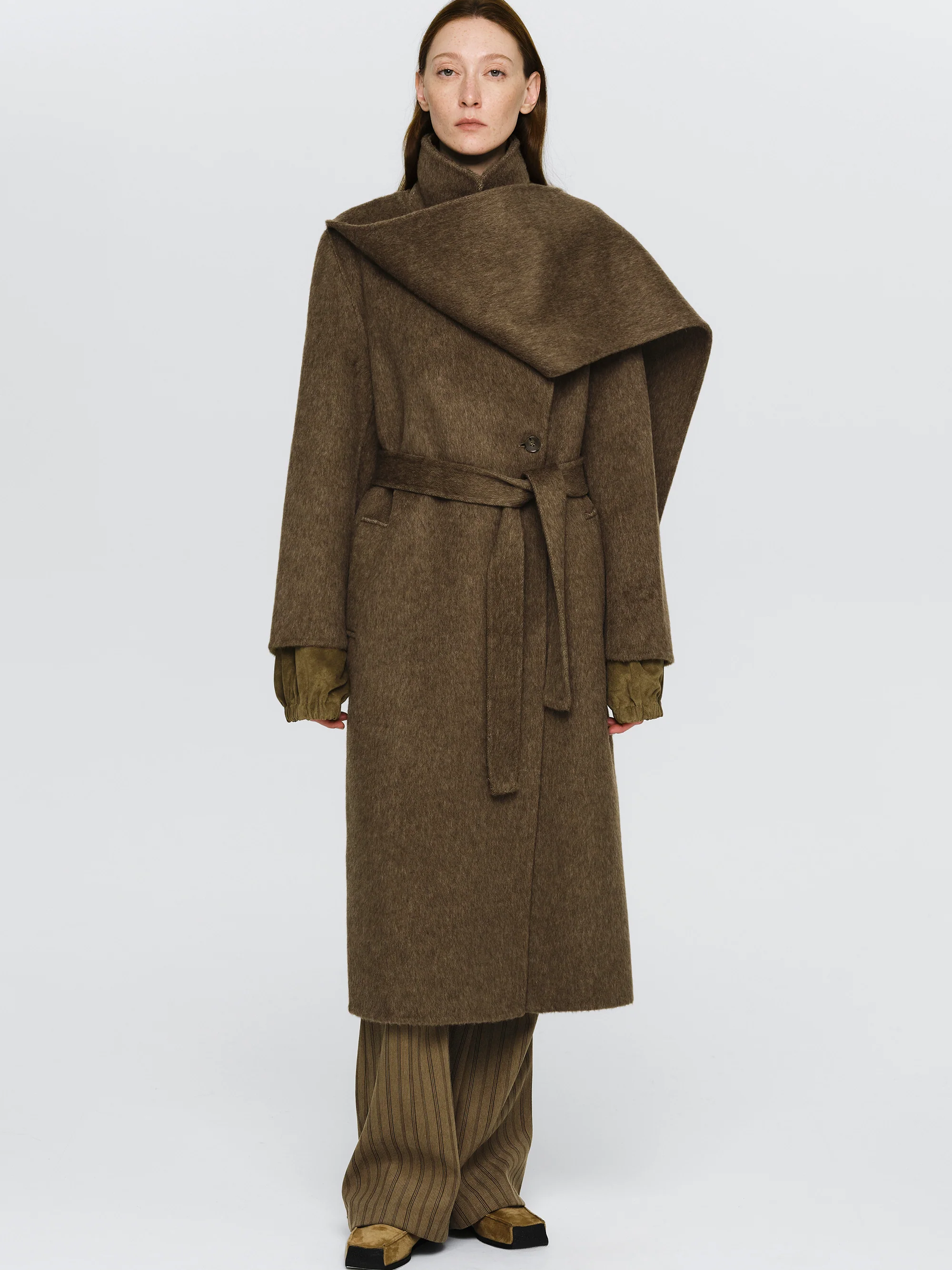Double Lapel Scarf Coat, Brown - Image 2