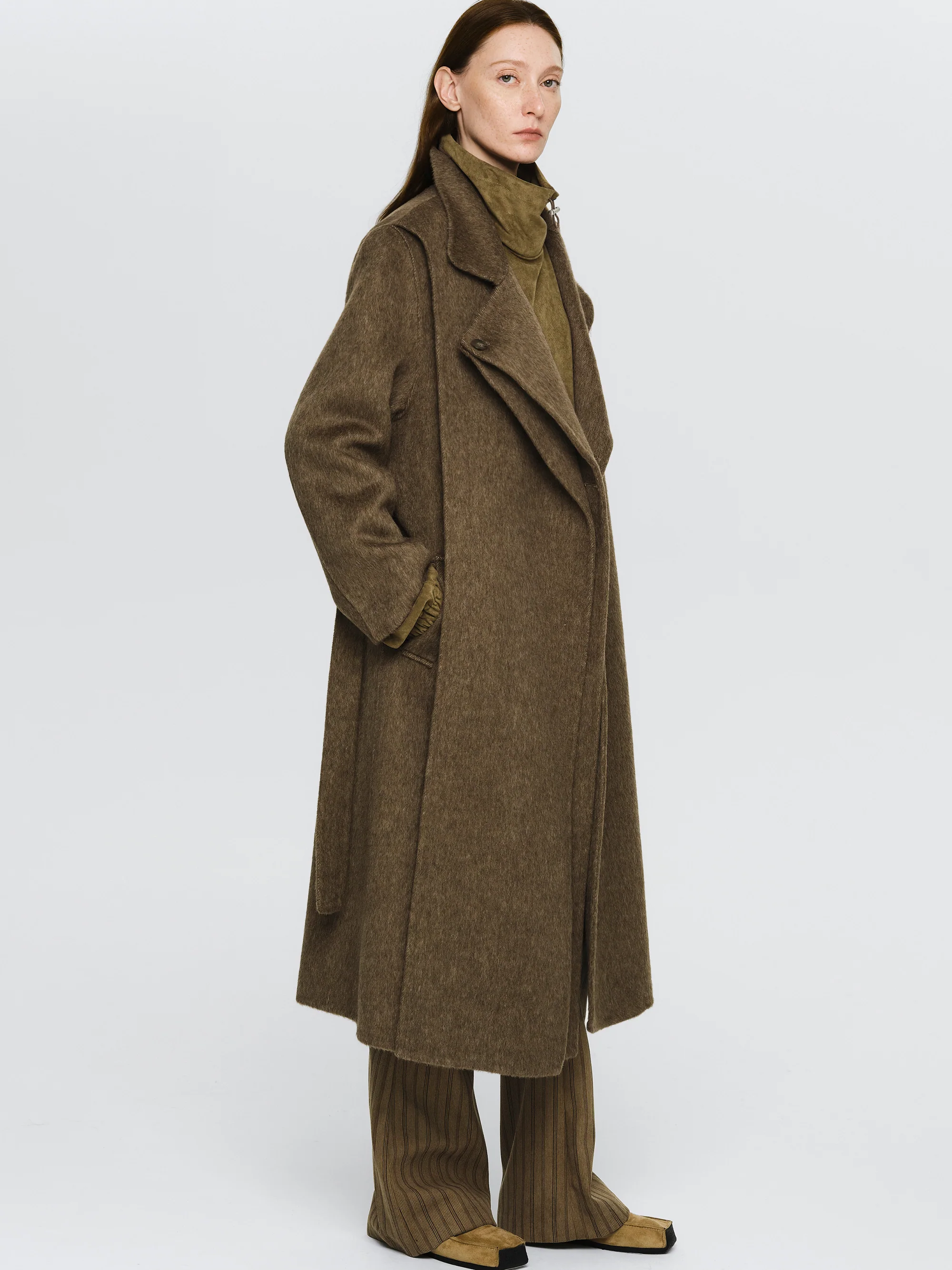 Double Lapel Scarf Coat, Brown - Image 3